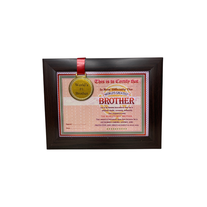 The World'S Best Brother Framed Certificate With World'S #1 Brother Gold Medal- Unique Gifts For Brother, Raksha Bandhan