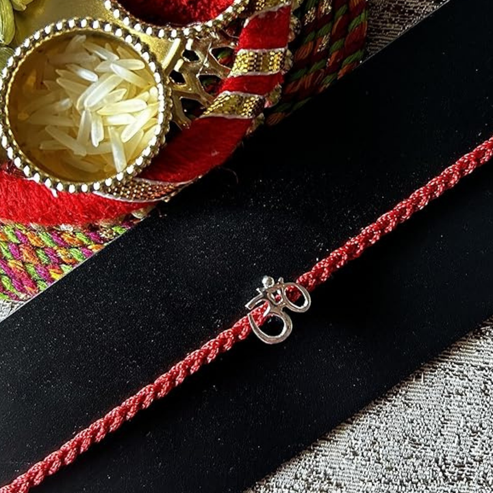 Happy Rakhi Greeting Card with Om Silver Rakhi for Brother