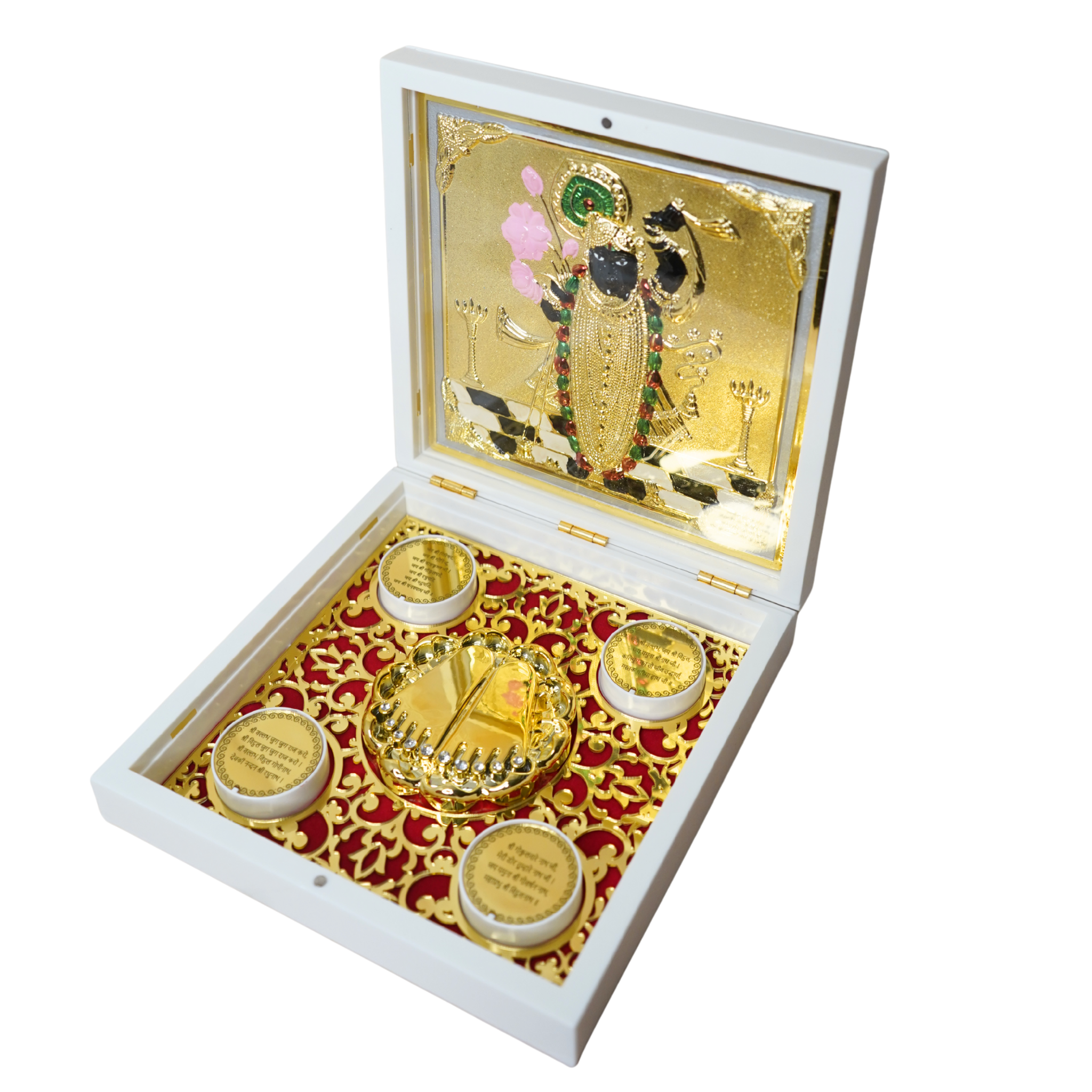 24KT Gold Plated Shrinathji Shreenath Ji Idol Murti Statue Showpiece with Charan Paduka for Puja and Gifting - Birthday, Anniversary, Diwali Gift | Pocket Temple | Shreenathji Idol for Gifts