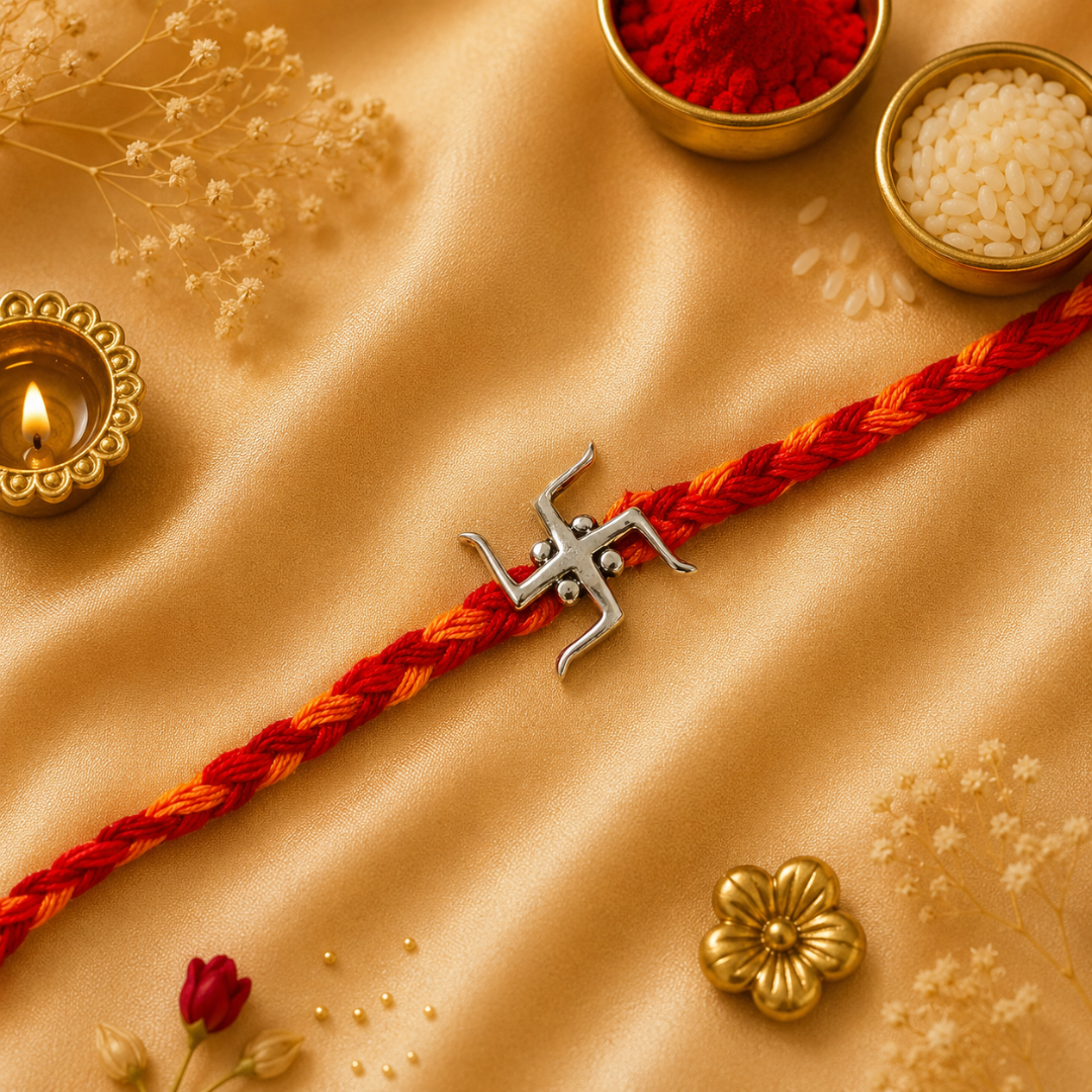 Swastik Silver Rakhi for Brother