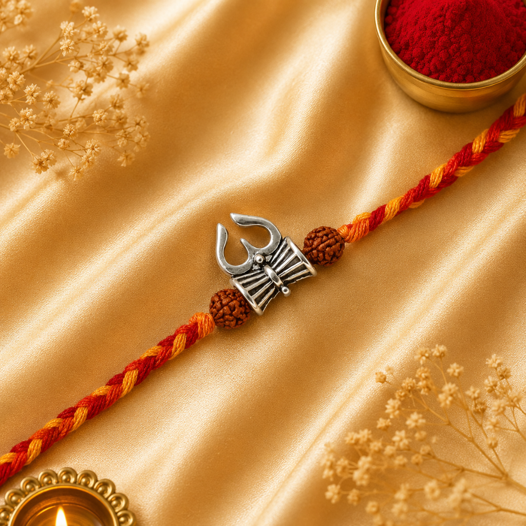 Shiv Trishul Rudraksha Silver Rakhi for Brother