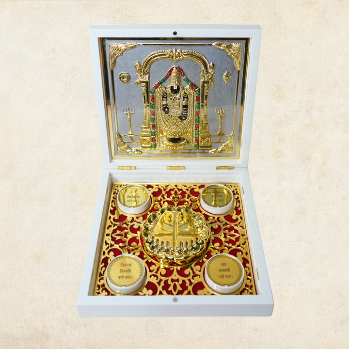 24KT Gold Plated Tirupati Balaji Murti Idol Statue Showpiece for Home Office and Gifting Purpose with Charan Paduka - Birthday, Anniversary, Diwali Gift