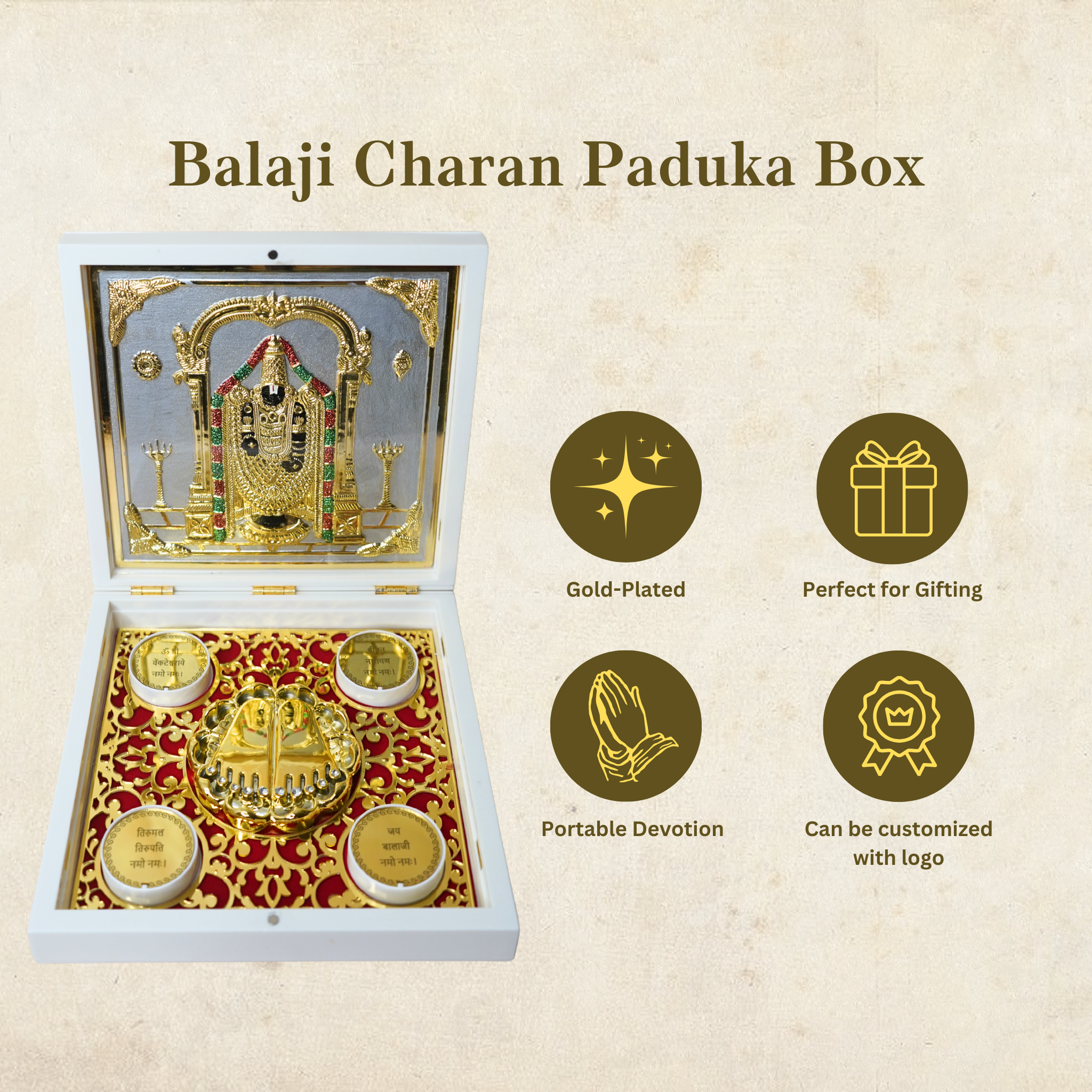 24KT Gold Plated Tirupati Balaji Murti Idol Statue Showpiece for Home Office and Gifting Purpose with Charan Paduka