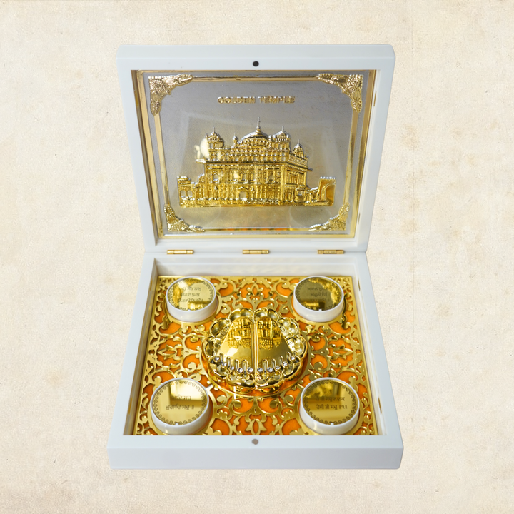 24KT Gold Plated Golden Temple Showpiece Idol with Charan Paduka for Puja and Gifting - Birthday, Anniversary, Diwali Gift | Sikh Gift Items | Sikh Religious Gifts | Golden Temple Gift