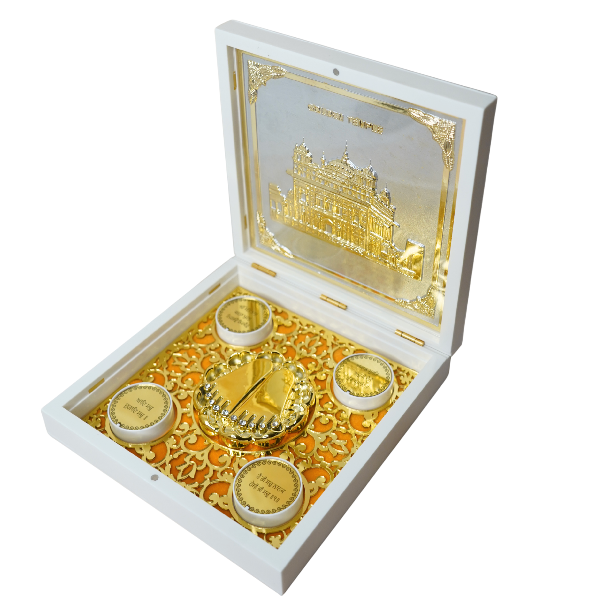 24KT Gold Plated Golden Temple Showpiece Idol with Charan Paduka for Puja and Gifting - Birthday, Anniversary, Diwali Gift | Sikh Gift Items | Sikh Religious Gifts | Golden Temple Gift