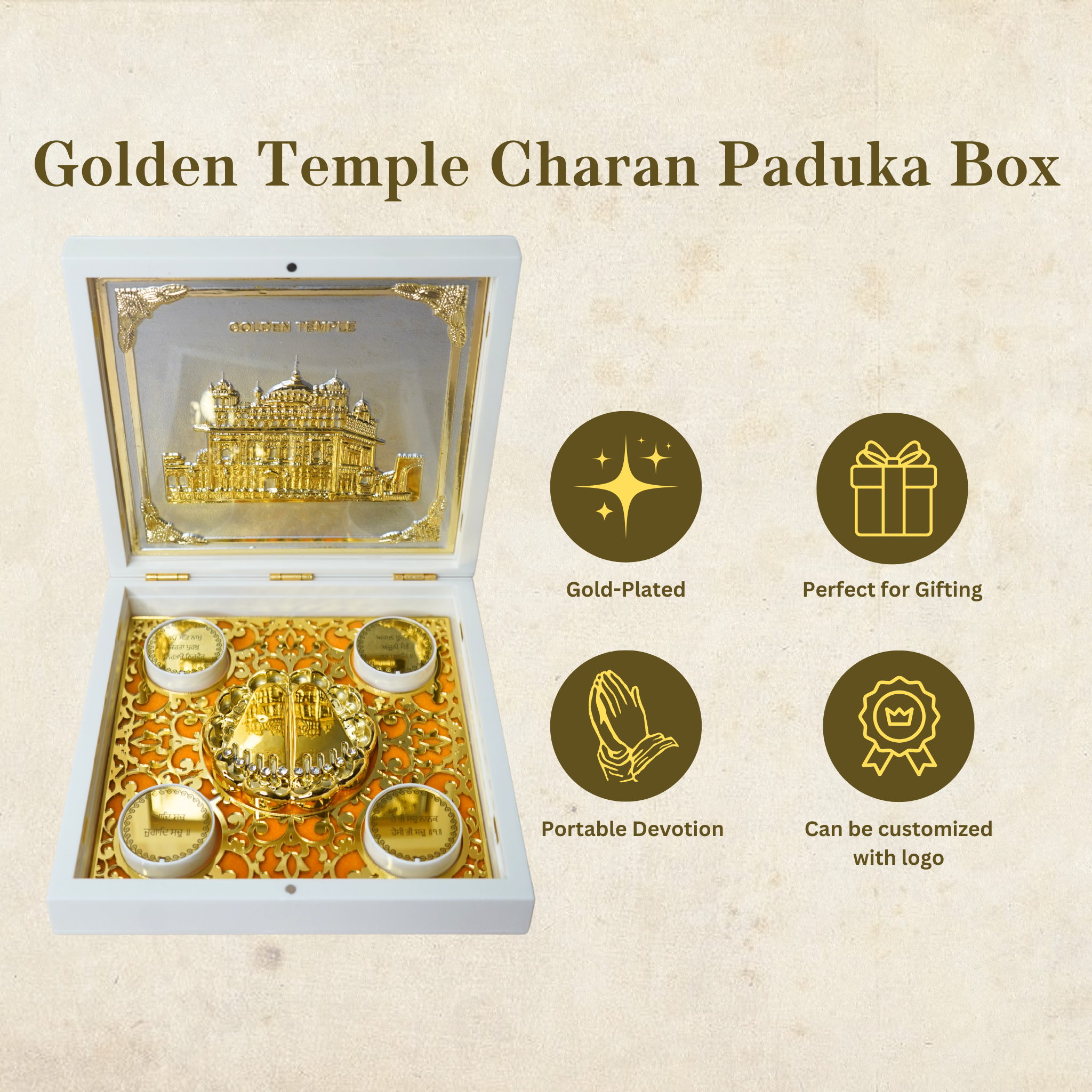 24KT Gold Plated Golden Temple Showpiece Idol with Charan Paduka for Puja and Gifting - Birthday, Anniversary, Diwali Gift | Sikh Gift Items | Sikh Religious Gifts | Golden Temple Gift