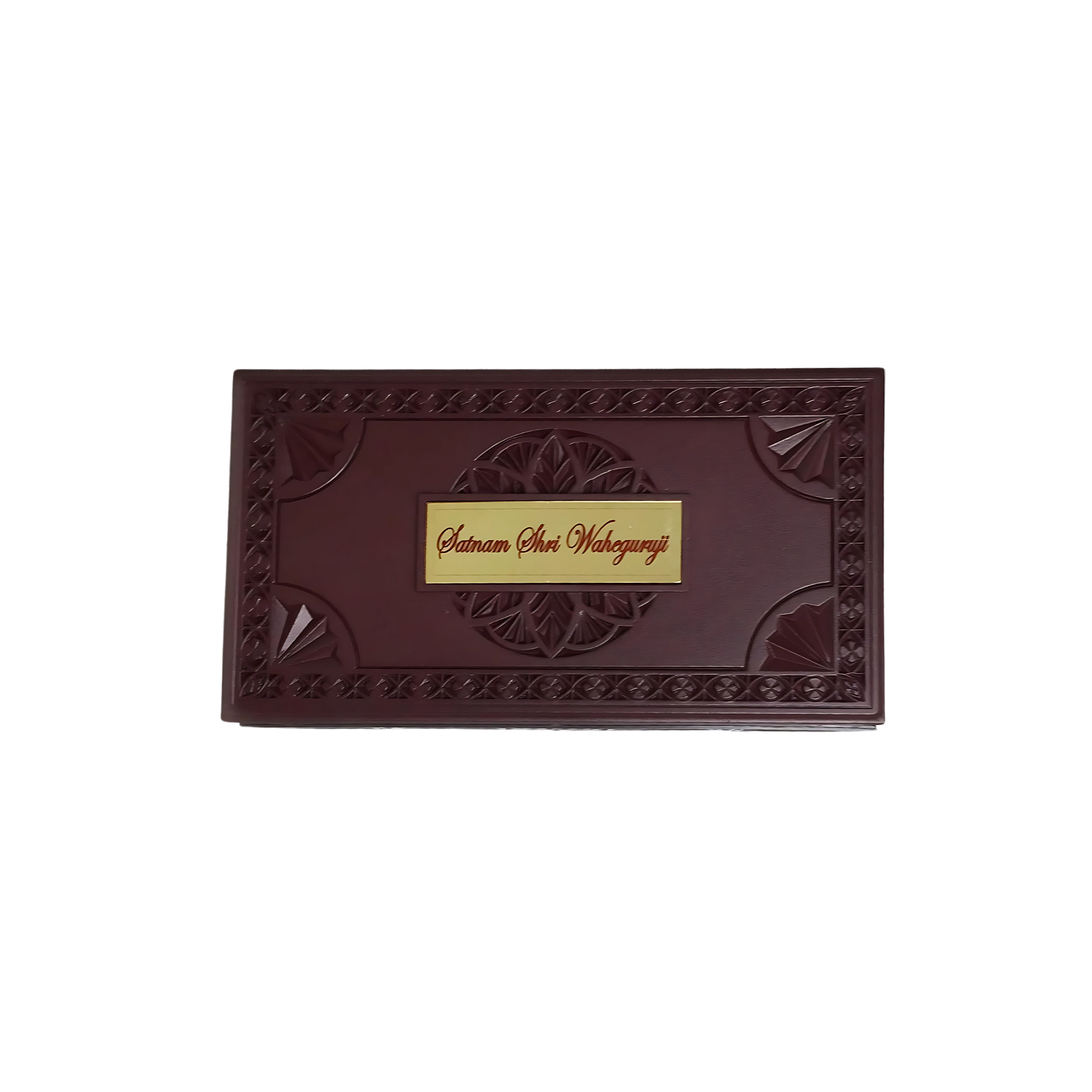 Gold Plated Satnam Shree Waheguru Godlen Temple Figurine in Decorative Box with Chandan Fragrance