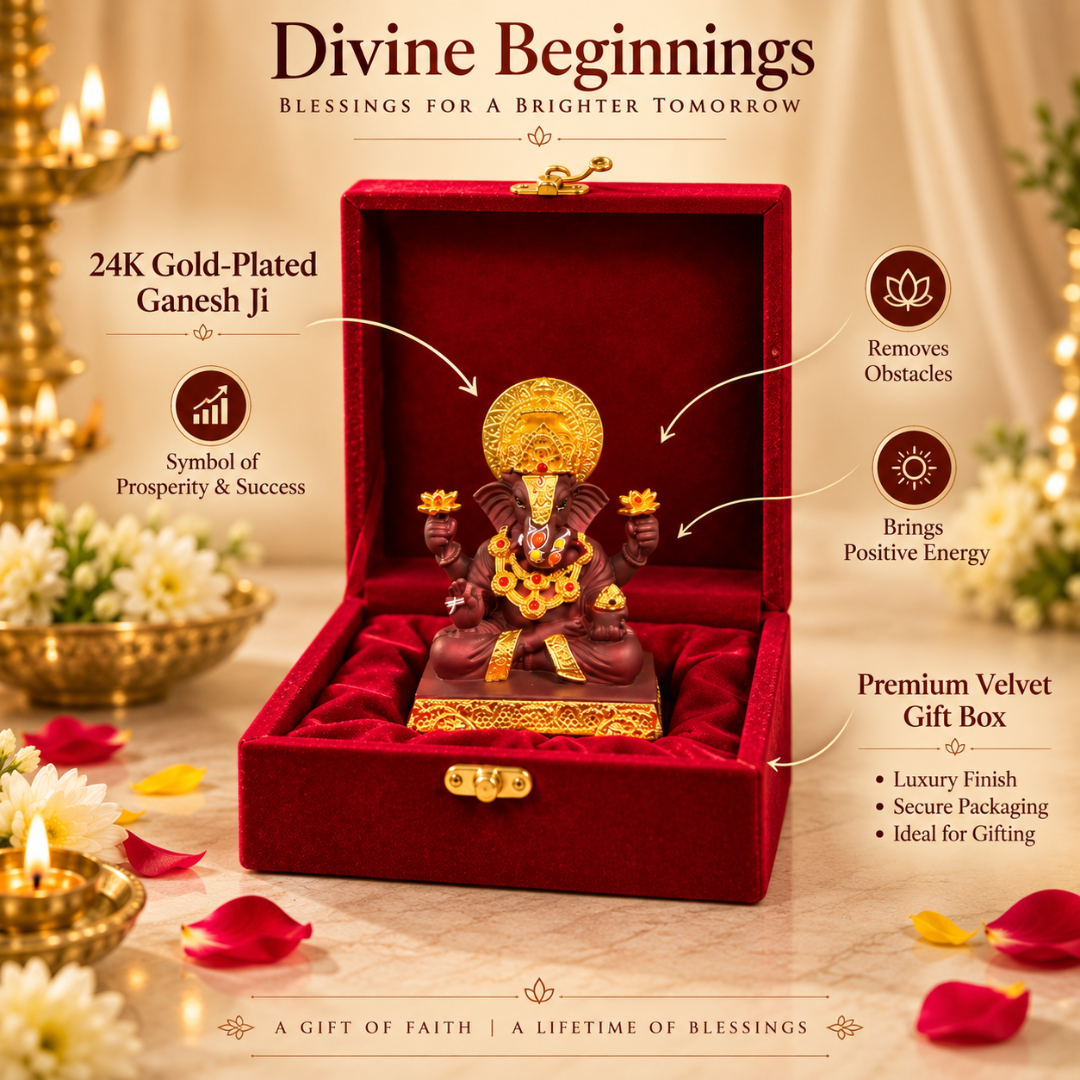 Gold Plated Ganesha Idol (3 Inch) in Premium Velvet Gift Box