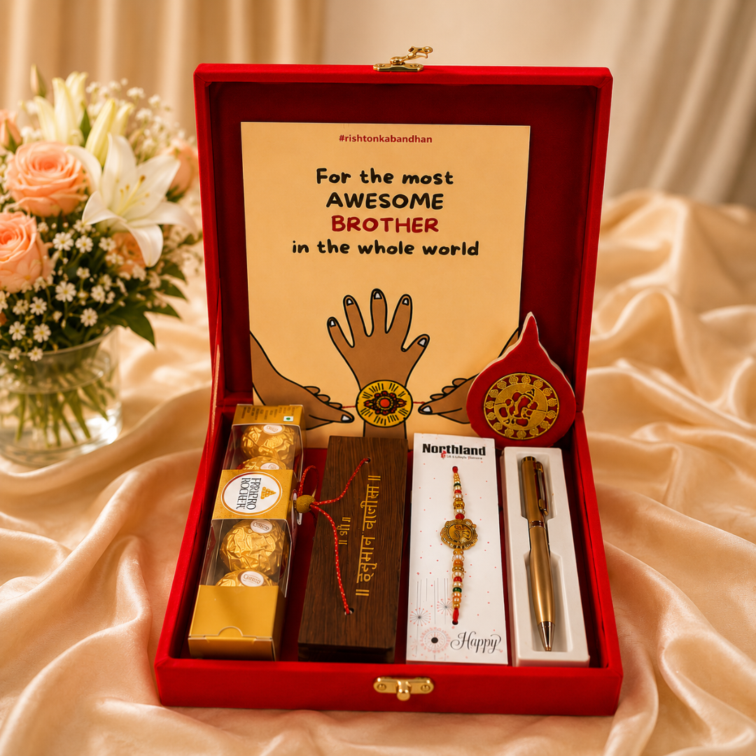 Jai Shree Ram Rakhi Gift Hamper for Brother in Velvet Gift Box