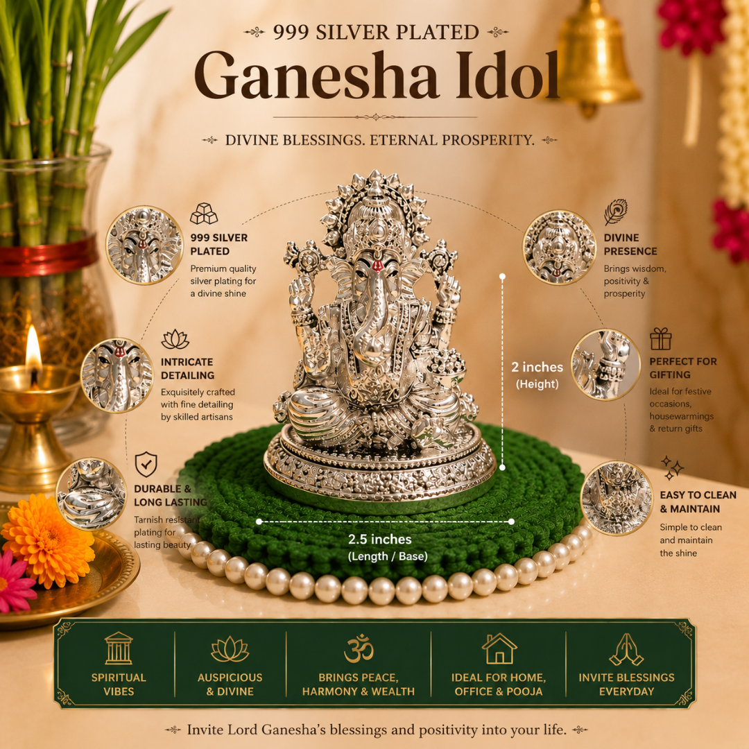 999 Silver Plated Ganesha Idol with Premium Gift Box
