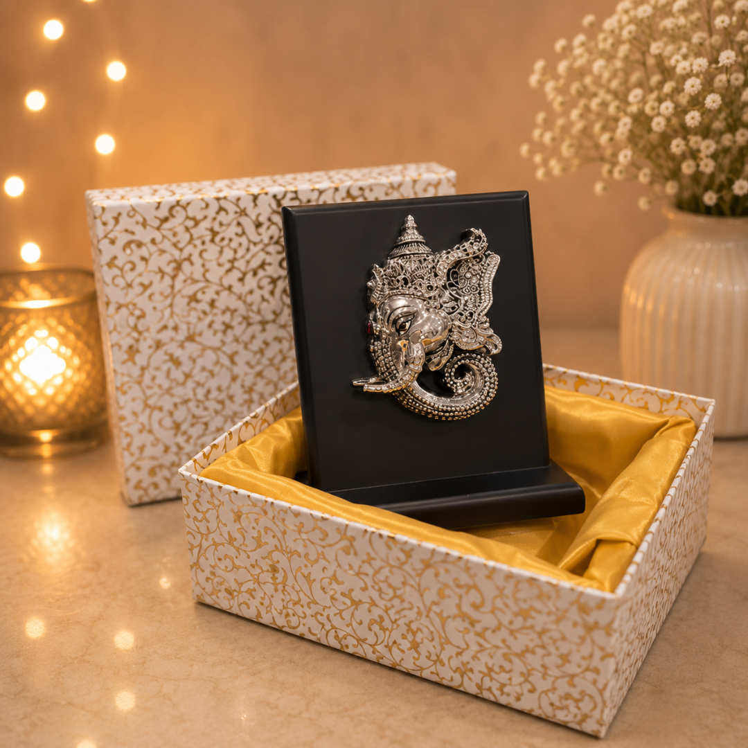 999 Silver Plated Ganesh Ji Idol in Gift Box (5 x 6 Inches)
