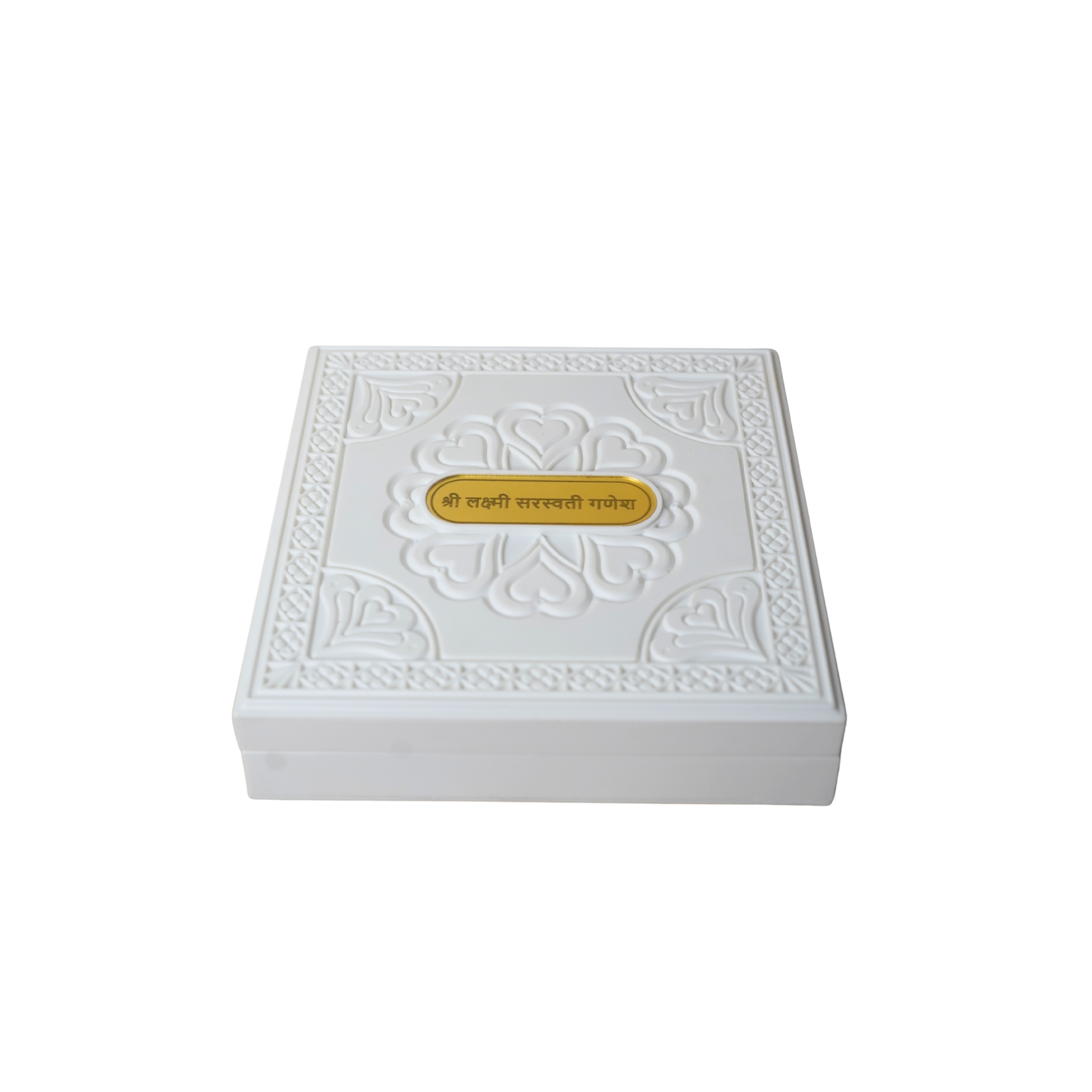 24KT Gold Plated Laxmi-Saraswati-Ganesh Idol with Charan Paduka for Puja and Gifting - Birthday, Anniversary, Diwali - 7 x 7 inches