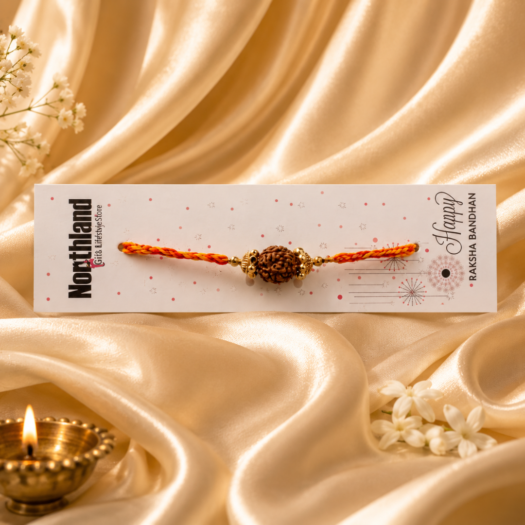 Shivji Rudraksha Rakhi Gift Hamper for Brother in Velvet Gift Box