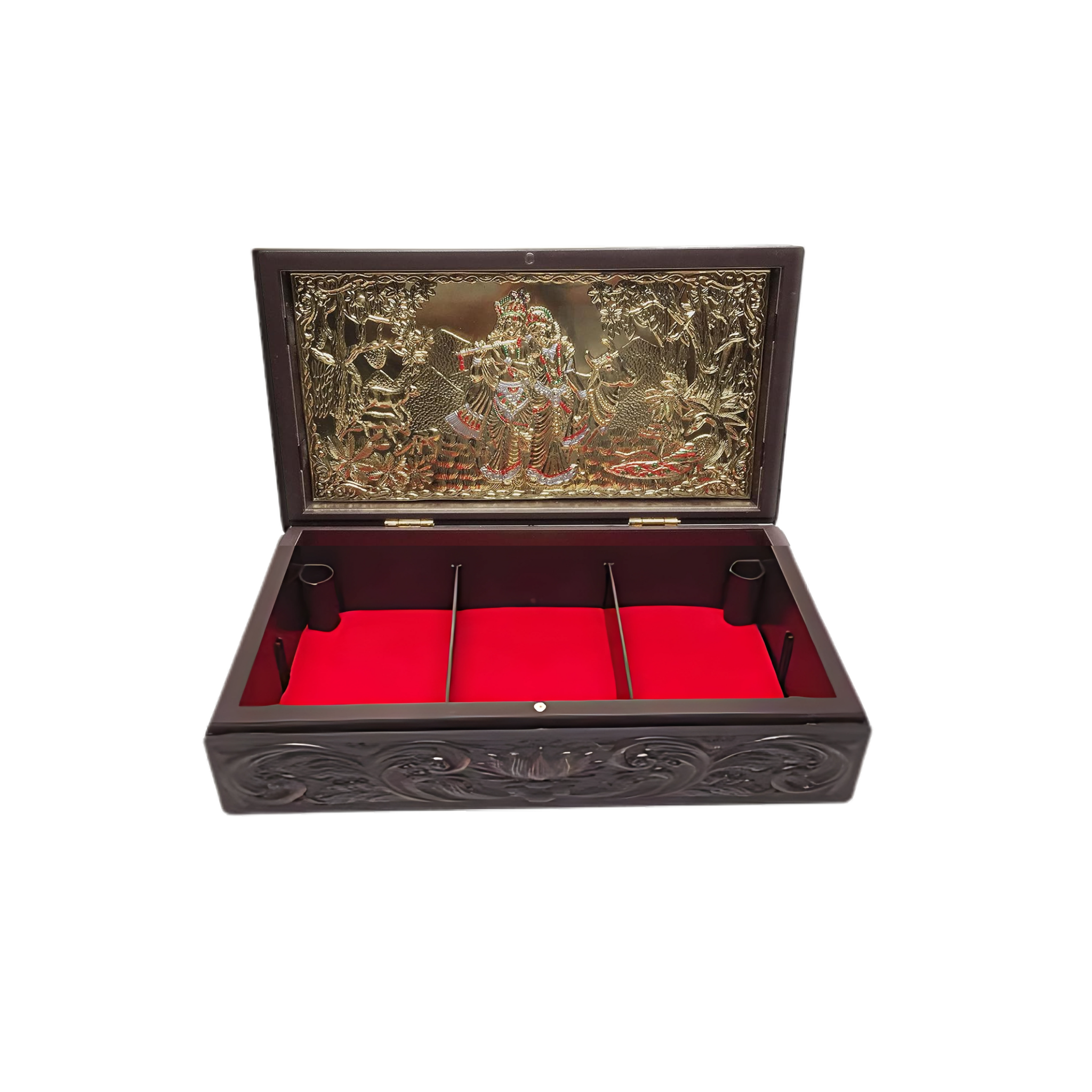 Gold Plated Radha Krishna Figurine in Decorative Box with Chandan Fragrance