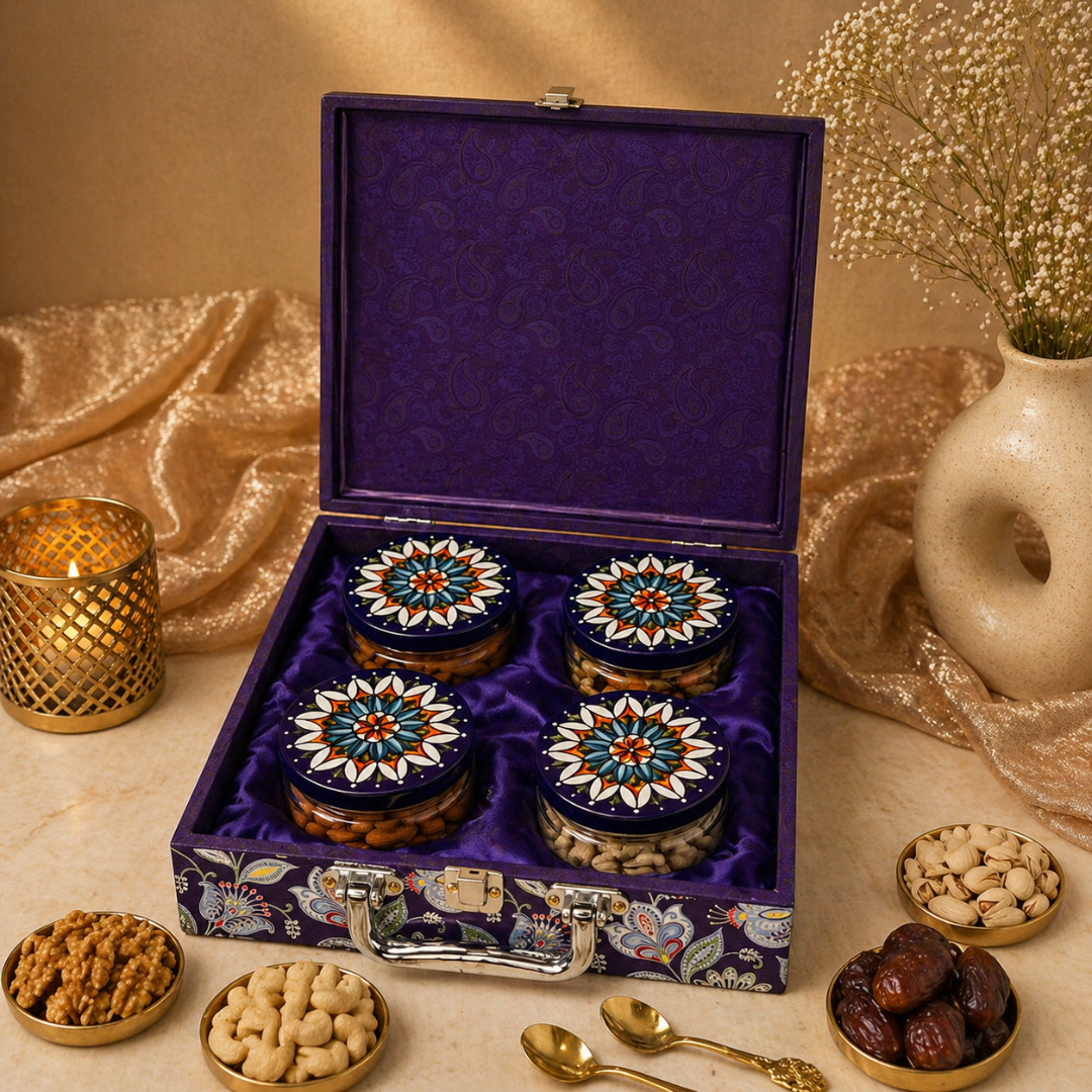 Dry Fruits Corporate Gift Hamper with 4 Jars - Roasted Almonds, Pan Kishmish, Breakfast Mix & Pineapple Coins