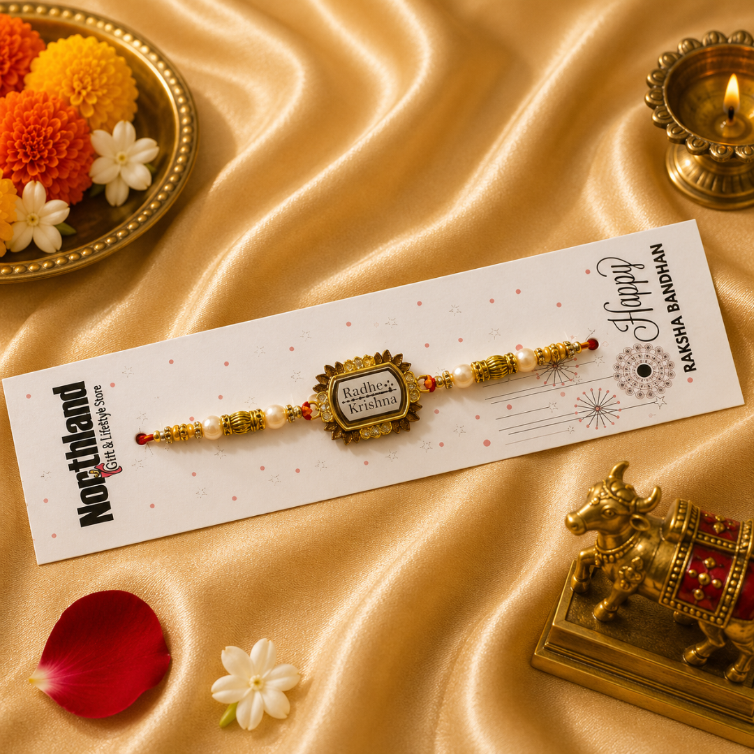 Radha Krishna Rakhi Gift Hamper for Brother in Velvet Gift Box
