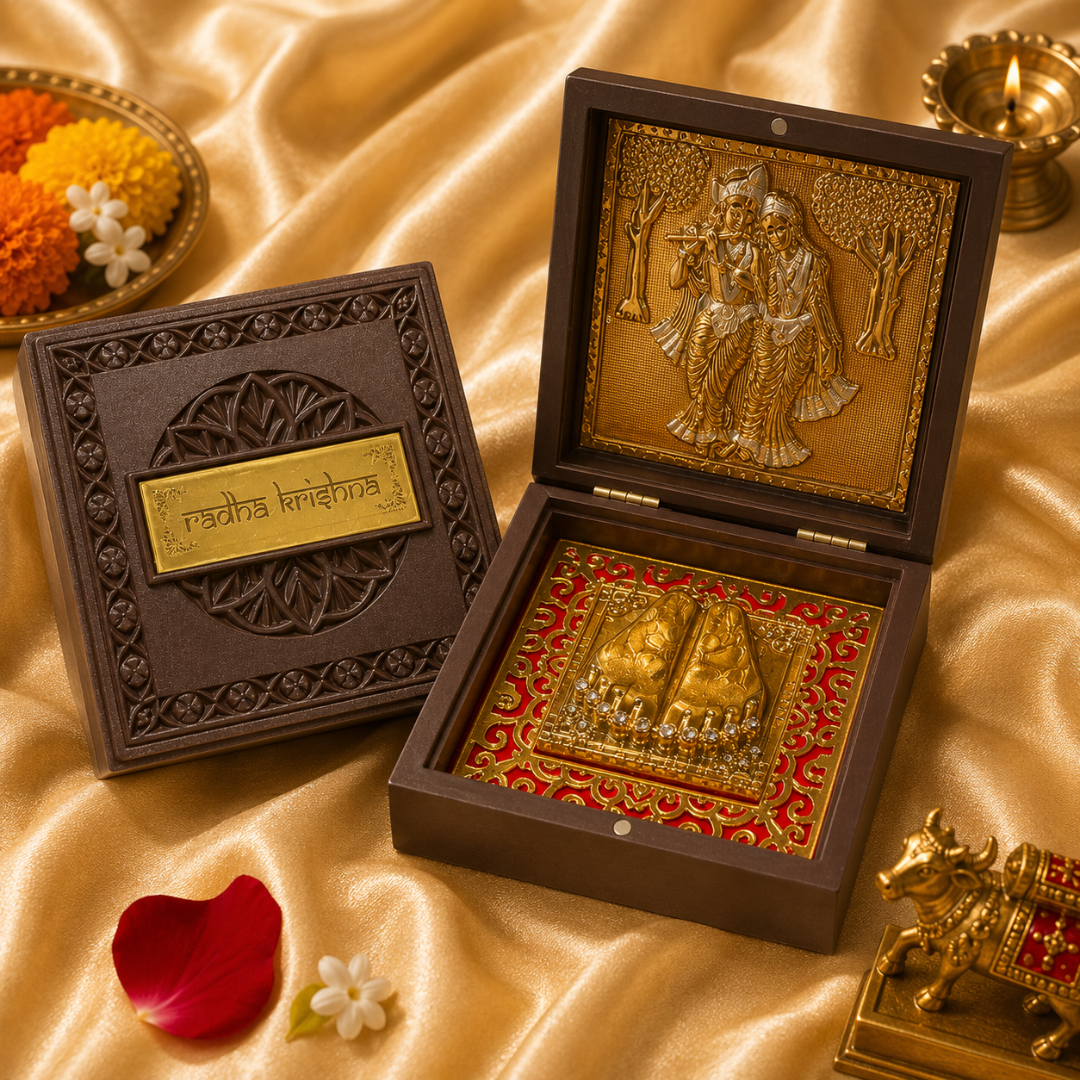 Radha Krishna Rakhi Gift Hamper for Brother in Velvet Gift Box