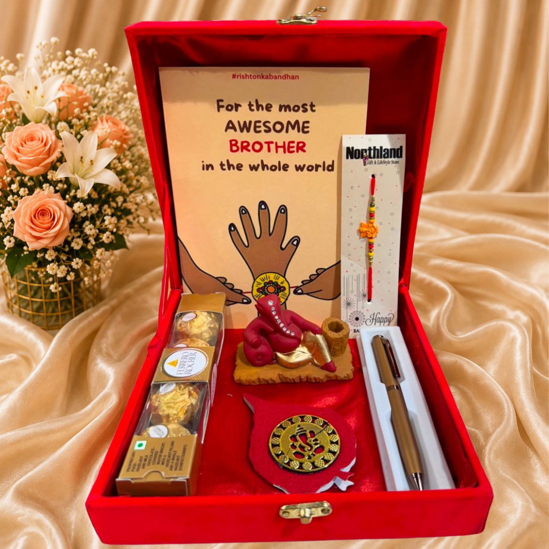 Ganesha Raksha Bandhan Gift Hamper for Brother in Velvet Gift Box