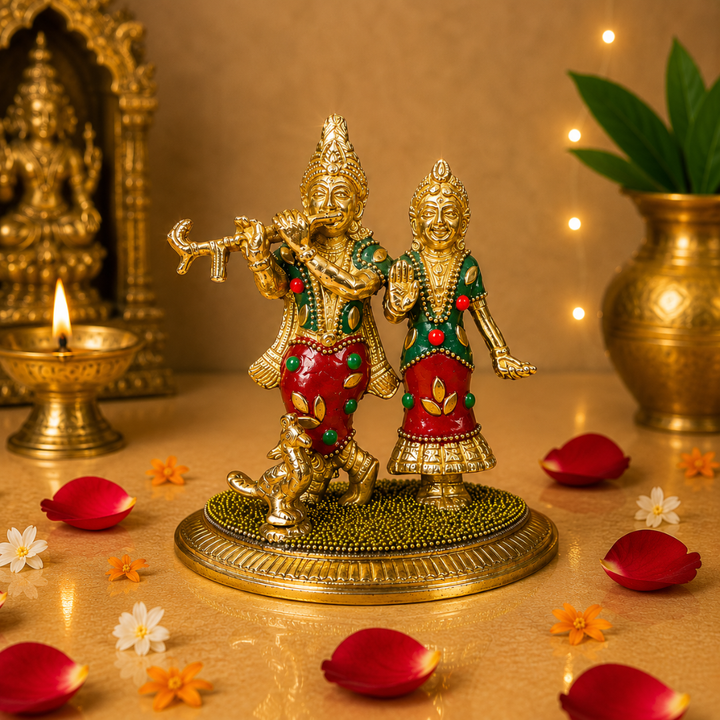 100% Pure Brass Radha Krishna Idol (5 Inches)