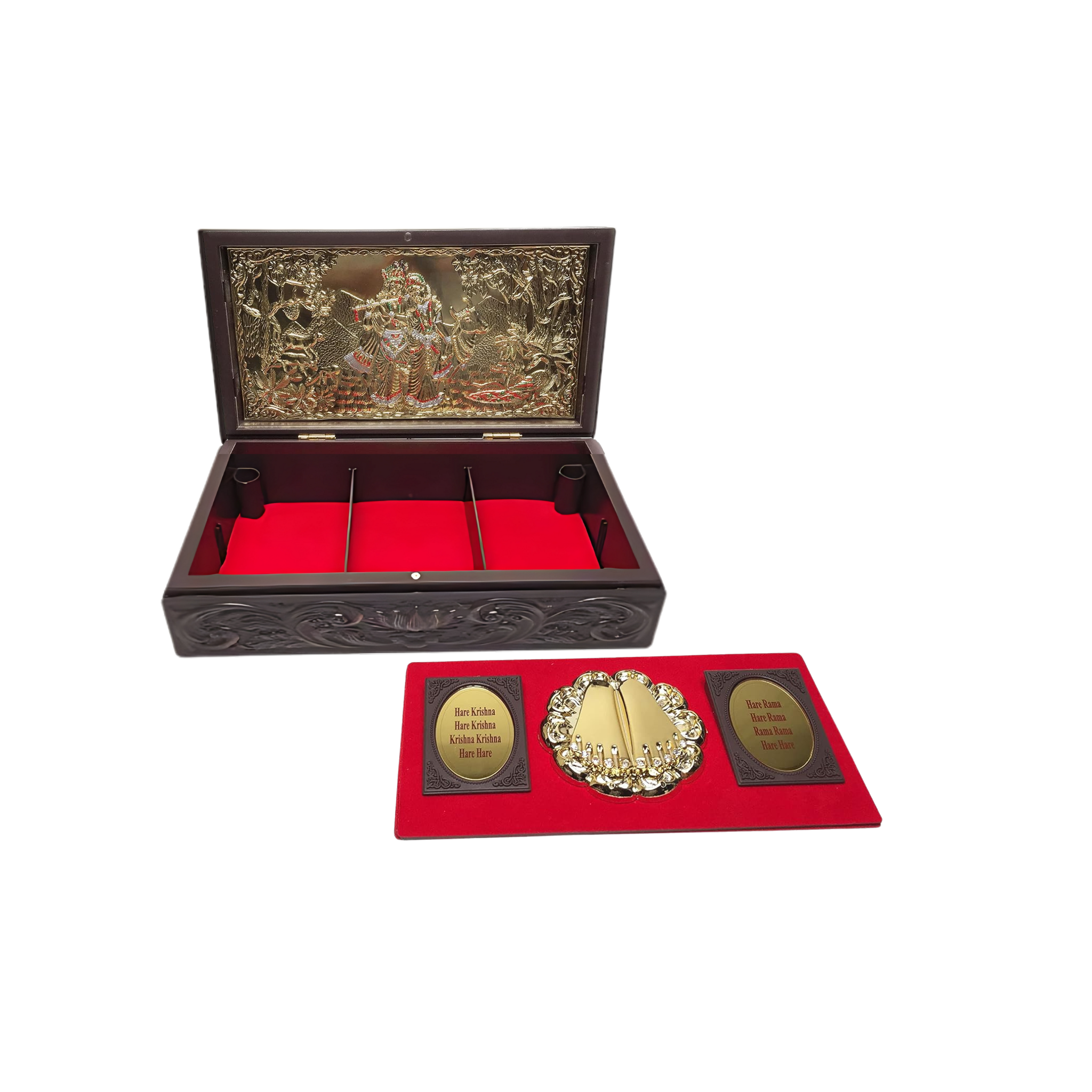 Gold Plated Radha Krishna Figurine in Decorative Box with Chandan Fragrance