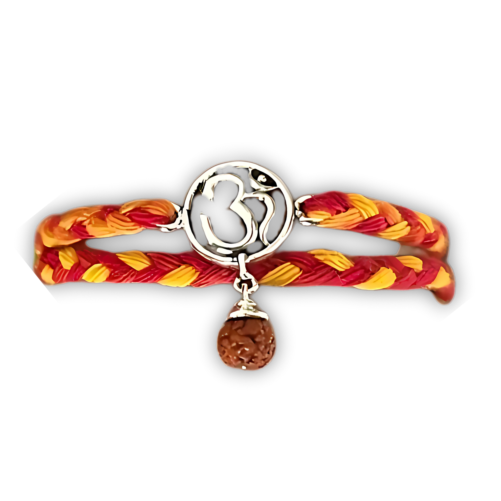 Om Rudraksh Silver Rakhi for Brother with Roli Chawal and Greeting Card For Brother Bro Bhaiya Bhai Rakhi Gift Combo