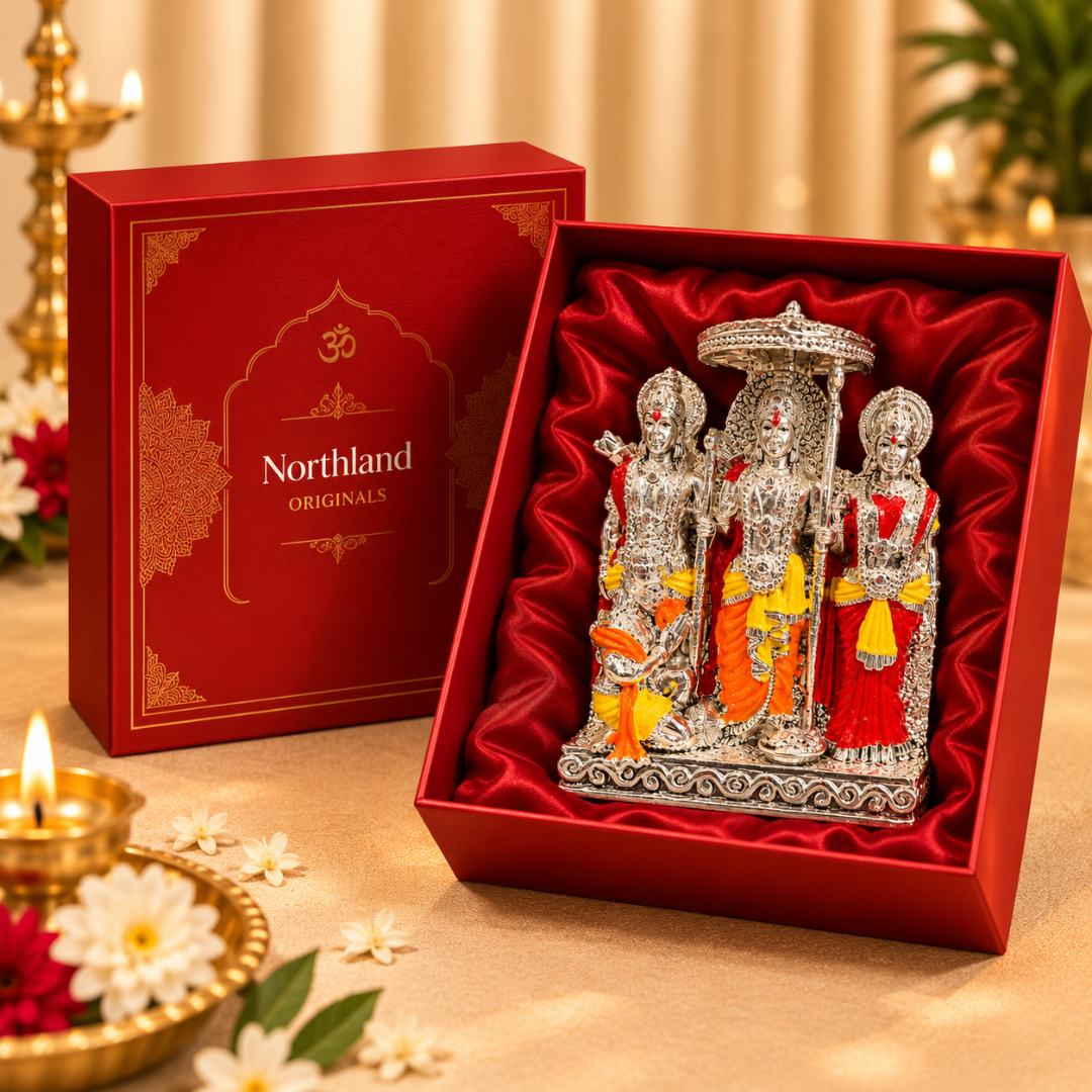 999 Silver Plated Ram Darbar Idol (3 Inch) in Gift Box
