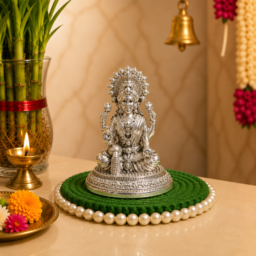 999 Silver Plated Goddess Lakshmi Mata Idol with Premium Gift Box