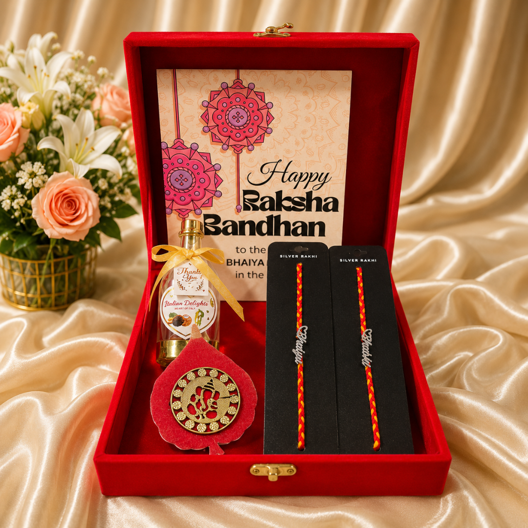 Premium Silver Rakhi Gift Hamper for Bhai Bhabhi
