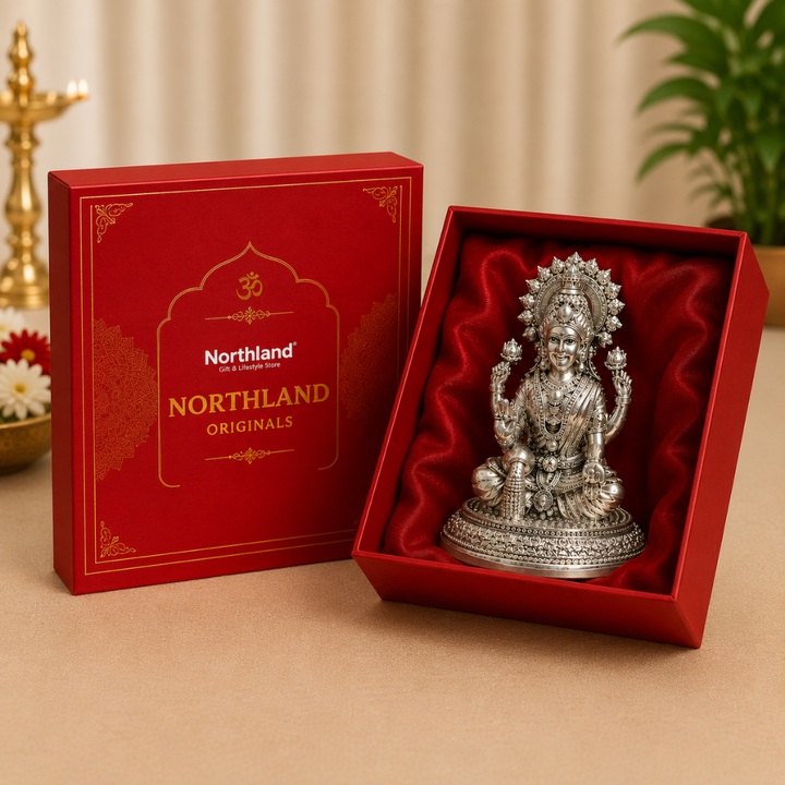 999 Silver Plated Goddess Lakshmi Mata Idol with Premium Gift Box