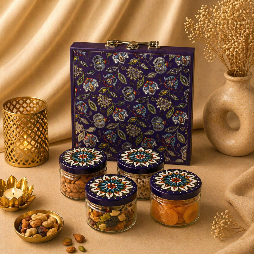 Dry Fruits Corporate Gift Hamper with 4 Jars - Roasted Almonds, Pan Kishmish, Breakfast Mix & Pineapple Coins