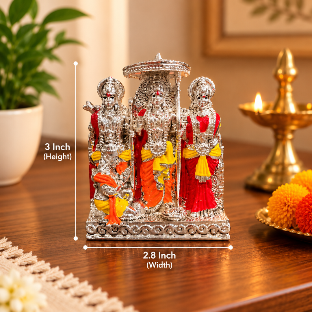 999 Silver Plated Ram Darbar Idol (3 Inch) in Gift Box