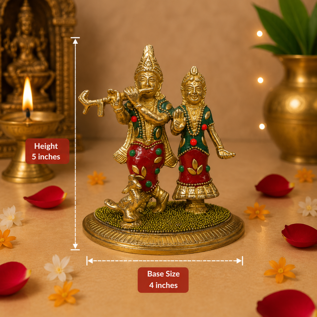 100% Pure Brass Radha Krishna Idol (5 Inches)