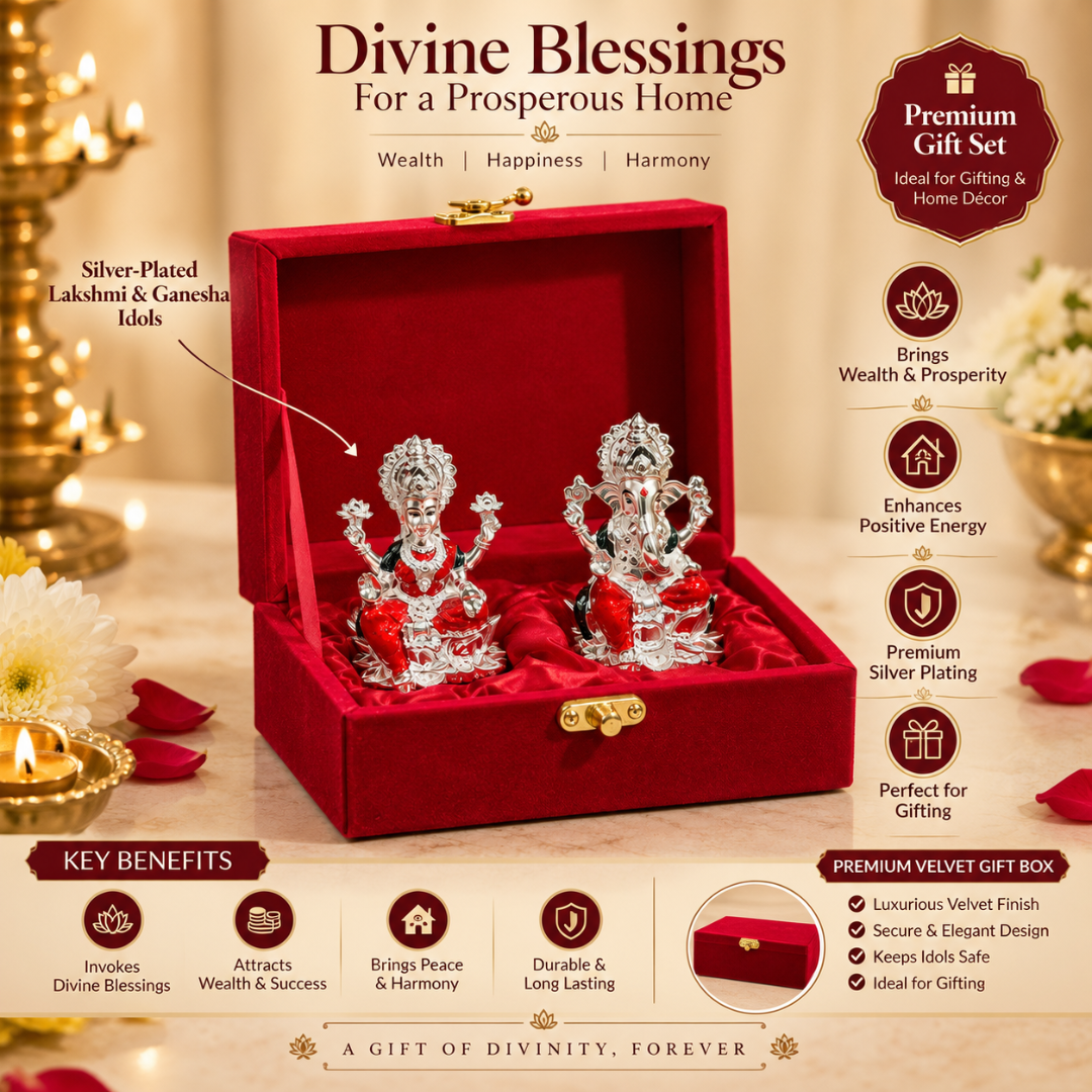 999 Silver Plated Lakshmi Ganesha Hamper (3 Inch) in Velvet Gift Box