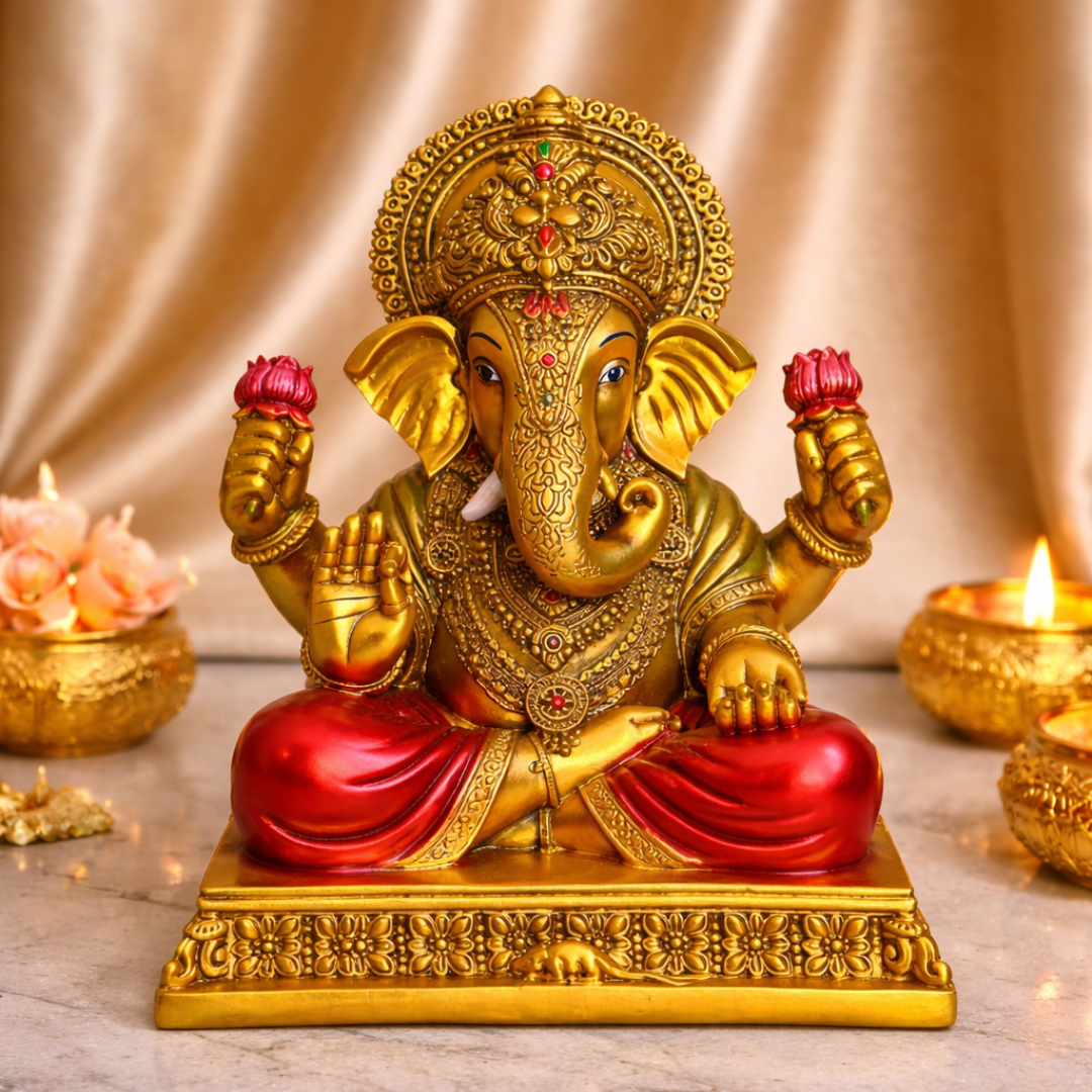 Big Brass Look Bhagwan Ganesha Idol for Home Décor & Mandir – 13 Inch Large
