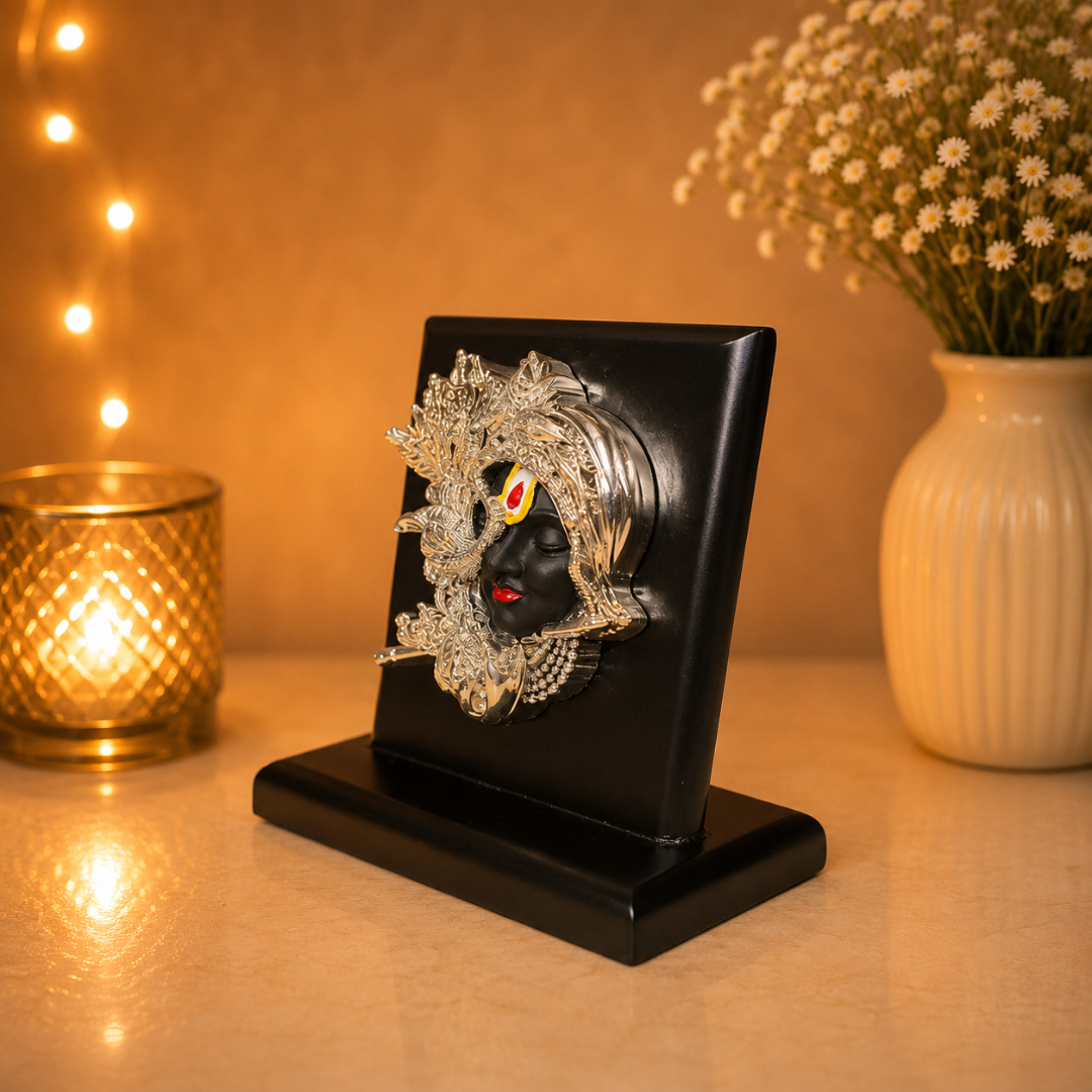 999 Silver Plated Krishna Idol Aesthetic Design with MDF Base in Gift Box ( 4 x 4 Inches)