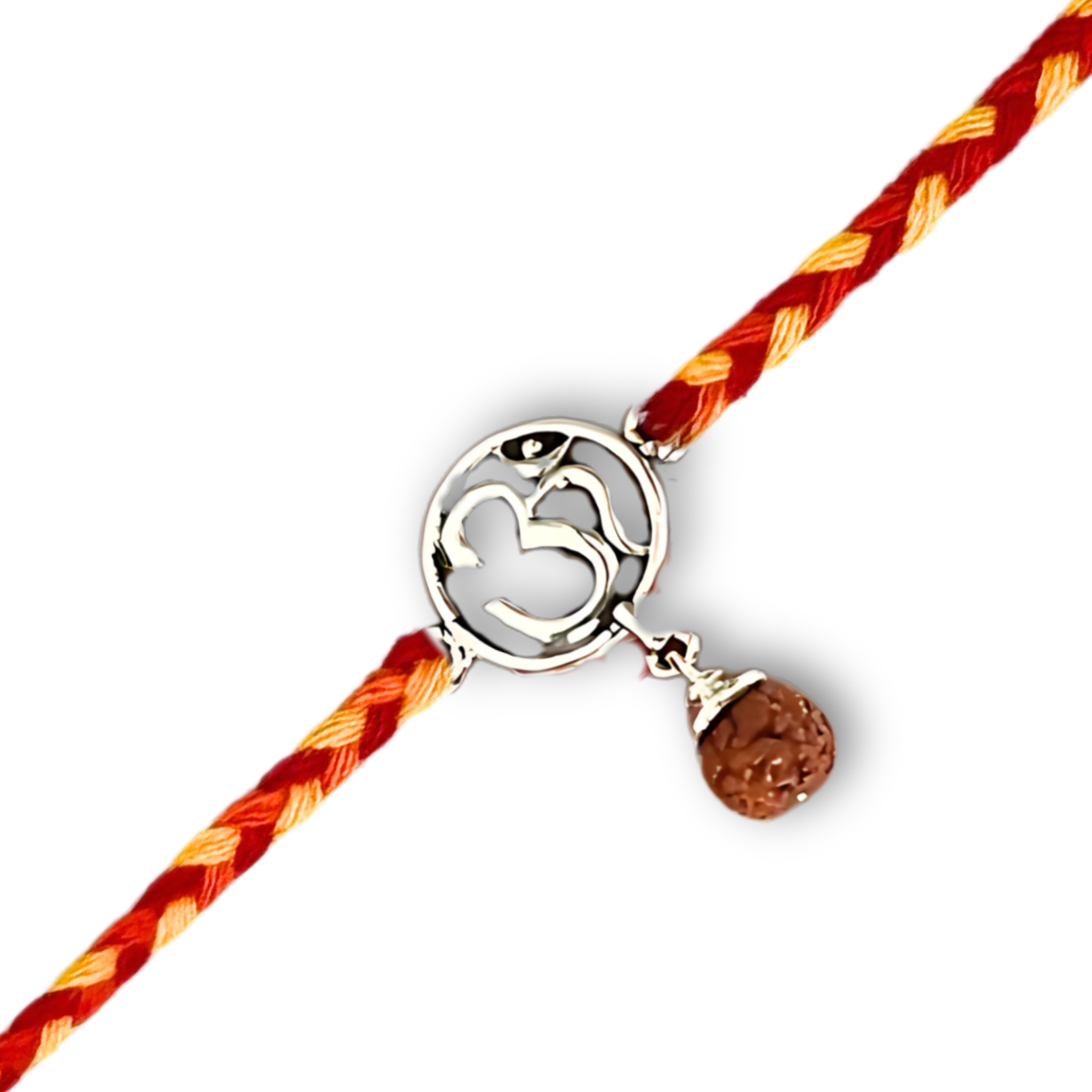 Om Rudraksh Silver Rakhi for Brother with Roli Chawal and Greeting Card For Brother Bro Bhaiya Bhai Rakhi Gift Combo