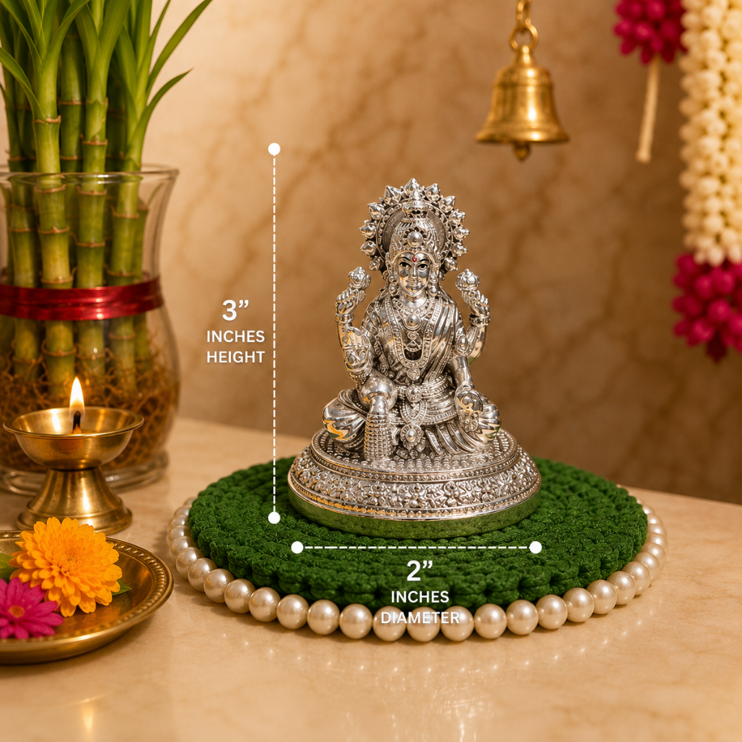 999 Silver Plated Goddess Lakshmi Mata Idol with Premium Gift Box