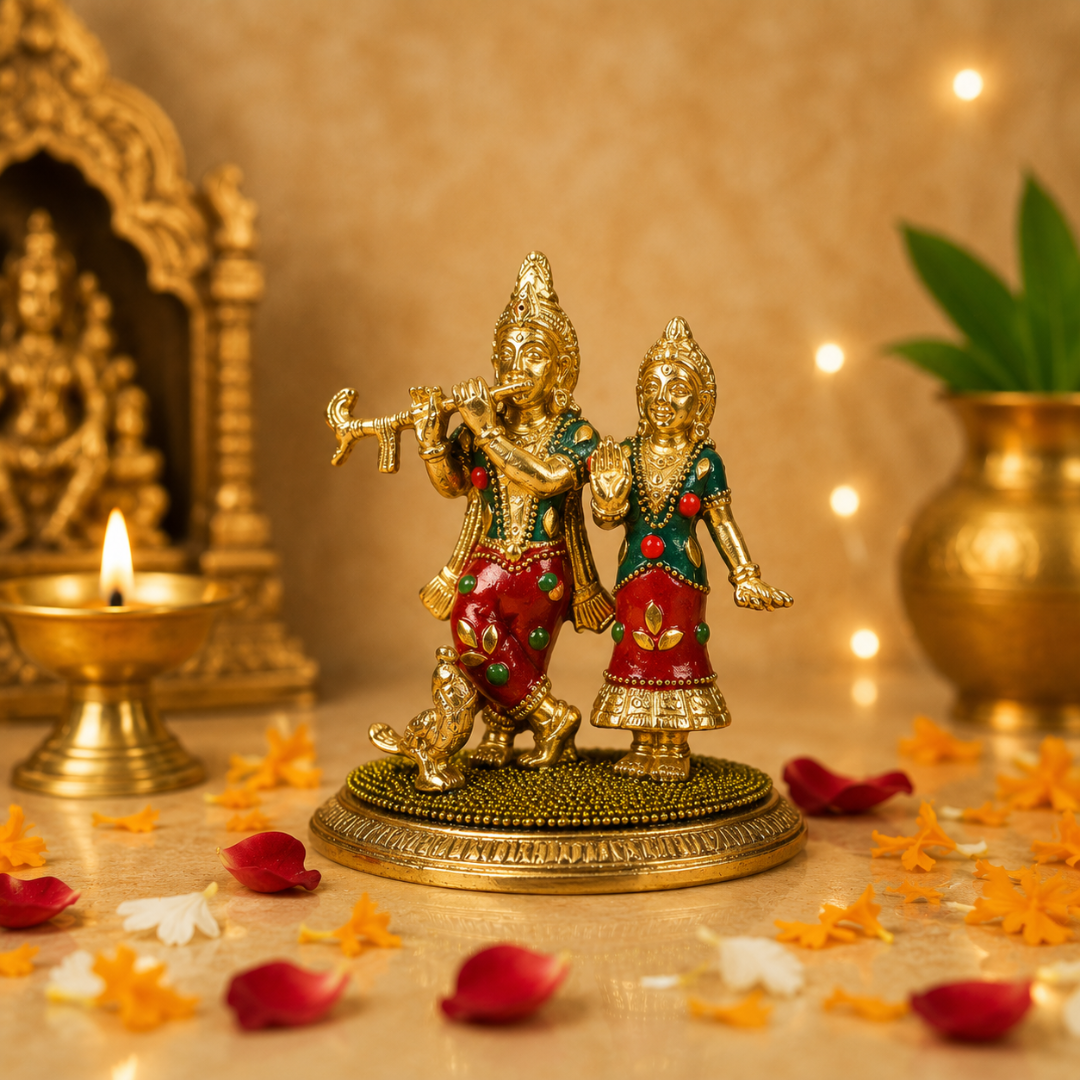 100% Pure Brass Radha Krishna Idol (5 Inches)