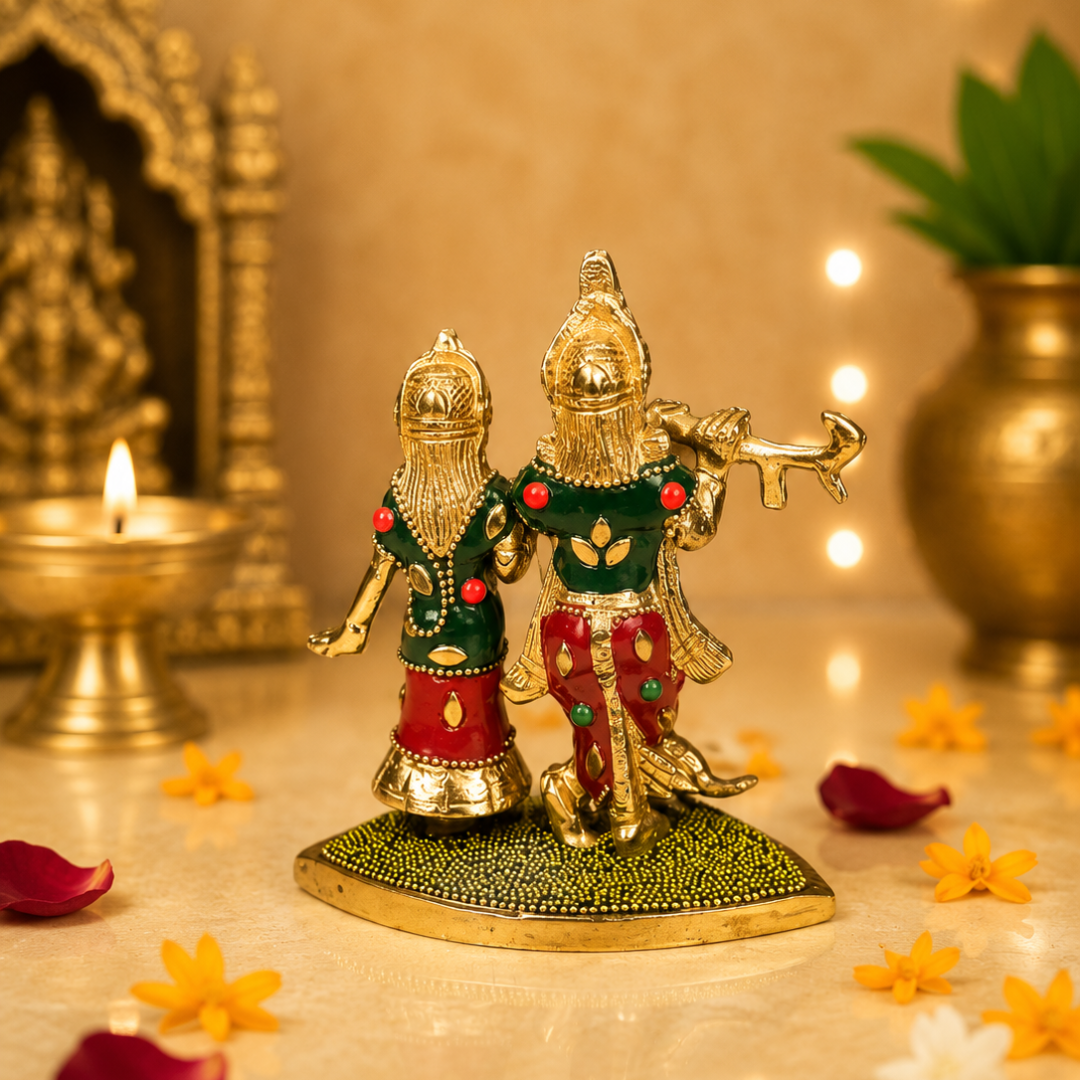 100% Pure Brass Radha Krishna Idol (5 Inches)