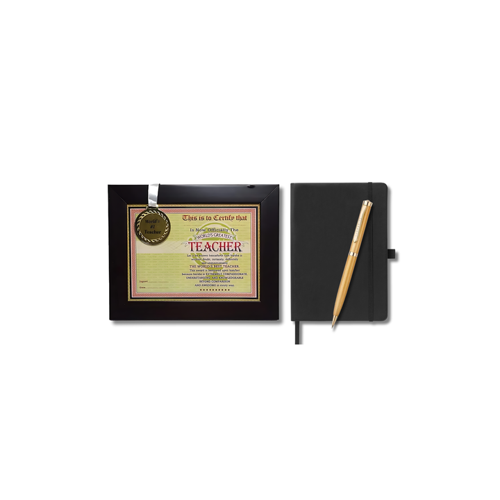 Best Teacher Gift Combo with Best Teacher in world Medal & Framed Certificate, Diary & Pen