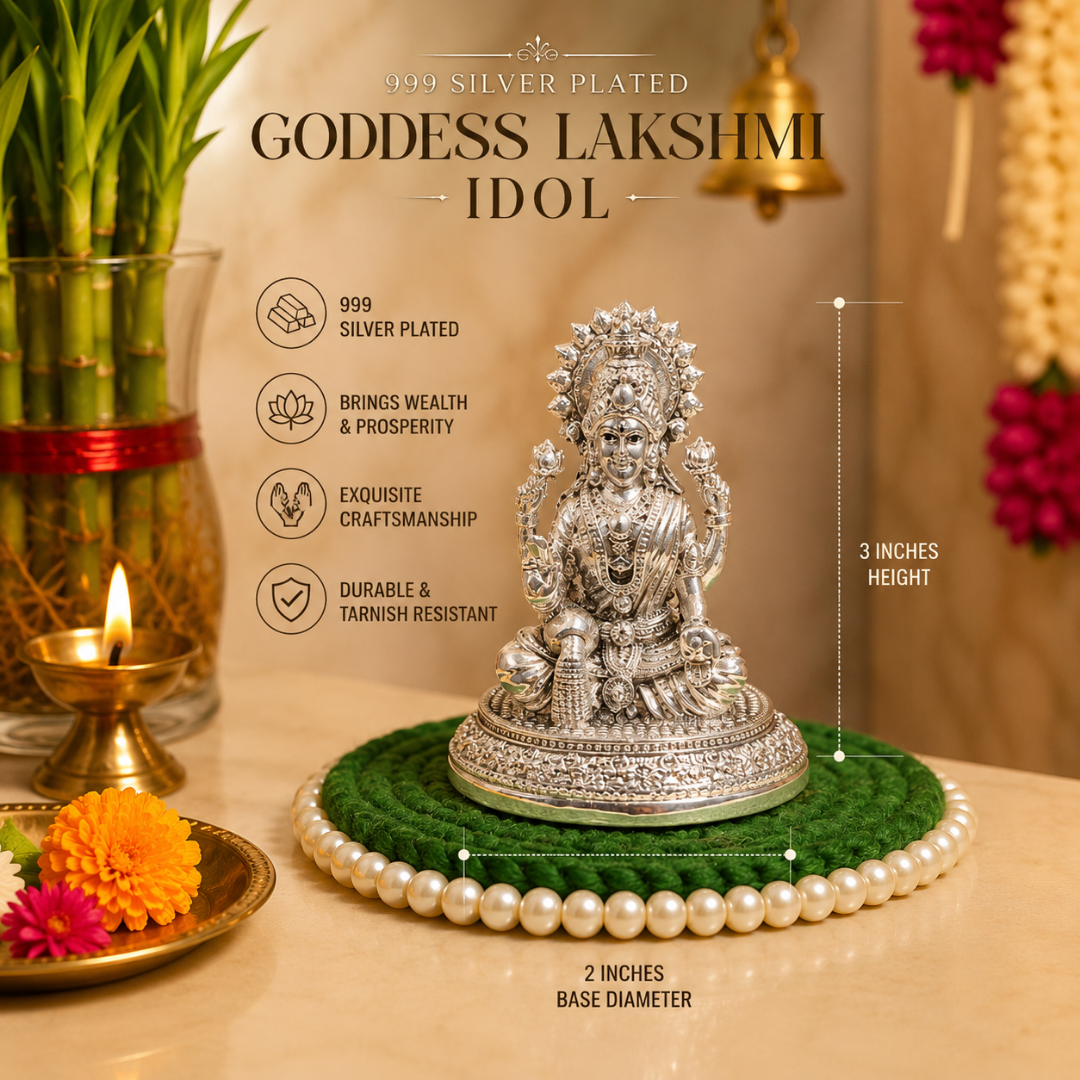 999 Silver Plated Goddess Lakshmi Mata Idol with Premium Gift Box