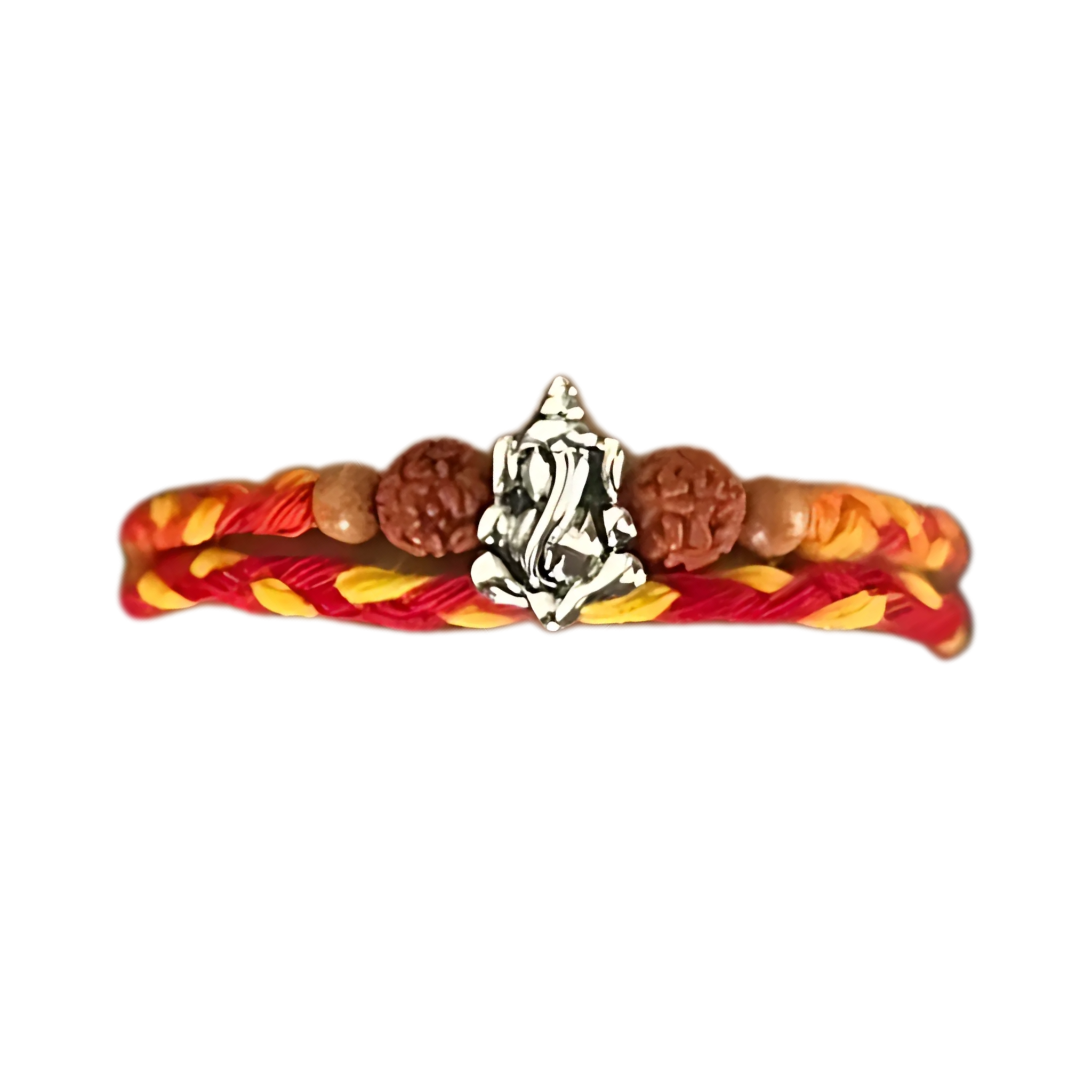 Ganesha Rudraksh Silver Rakhi for Brother with Roli Chawal and Greeting Card For Brother
