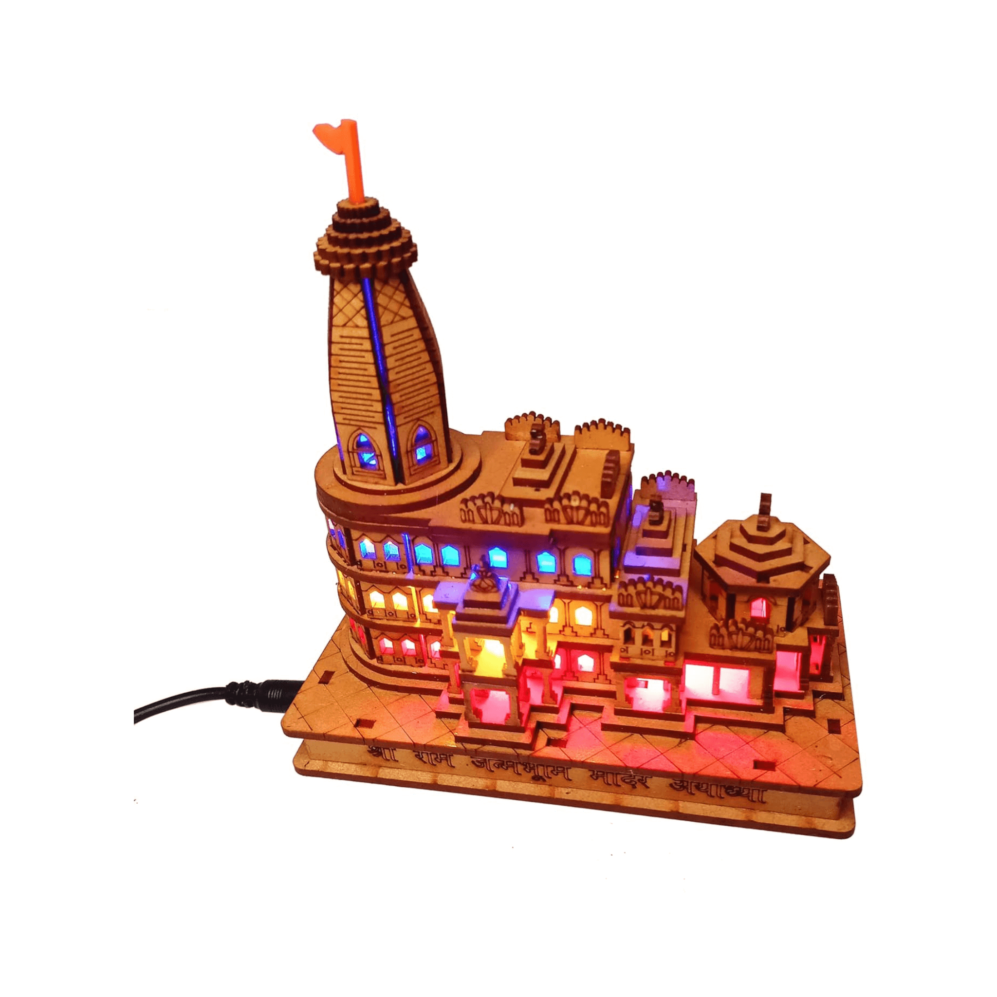 Ram Mandir Wooden Hand Crafted Figurines with LED Lighting