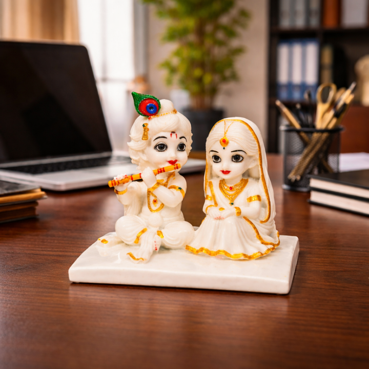 Bal Roop Radha Krishna Idol Sitting Together Playing Flute