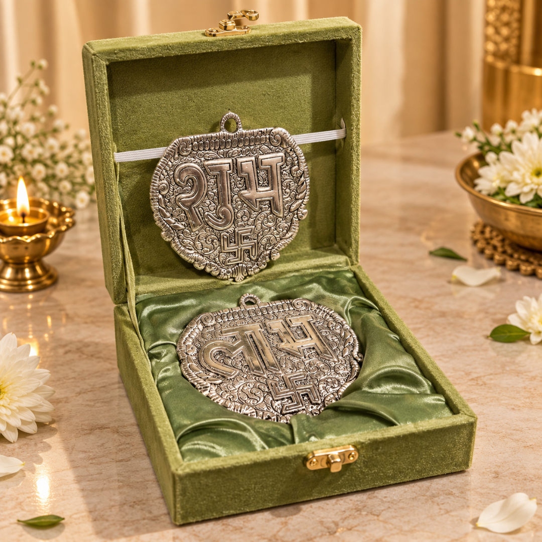 999 Silver Plated Shubh Labh Hanging Set in Premium Velvet Gift Box