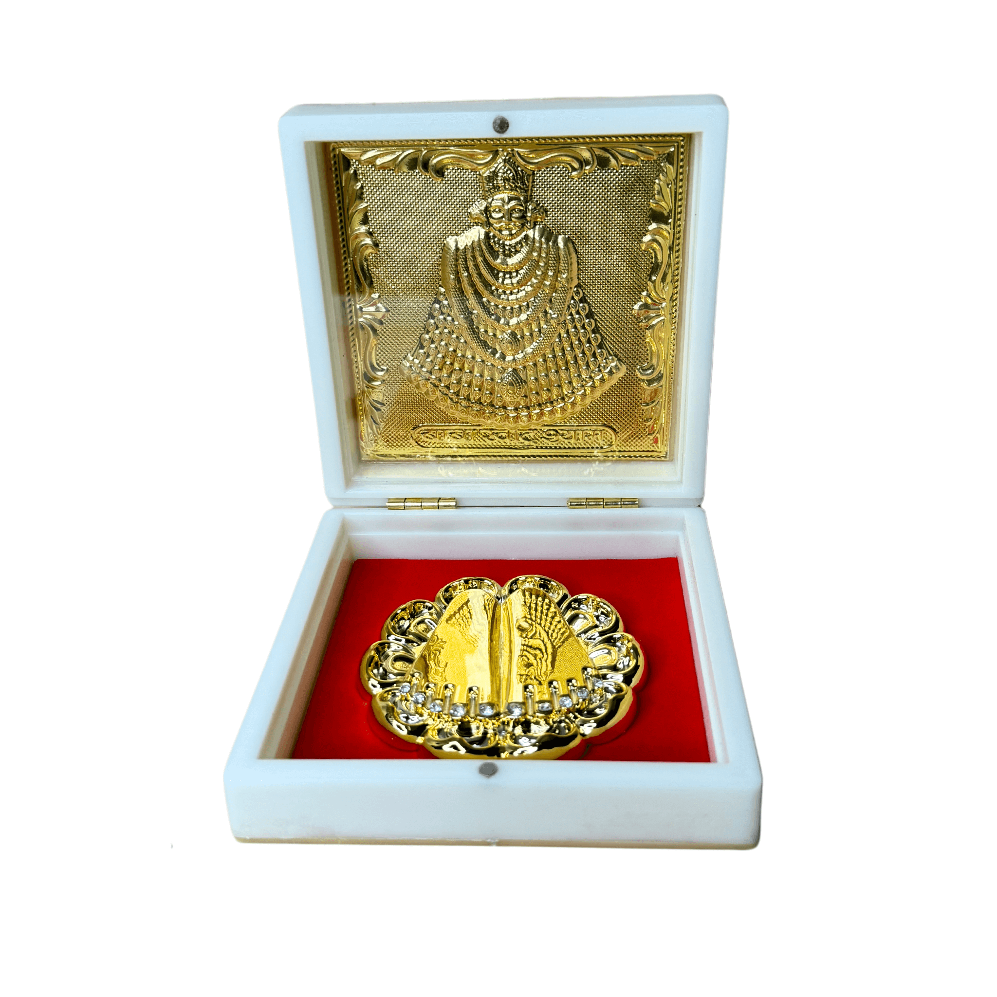 24KT Gold Plated Baba Khatu Shyam Idol with Charan Paduka