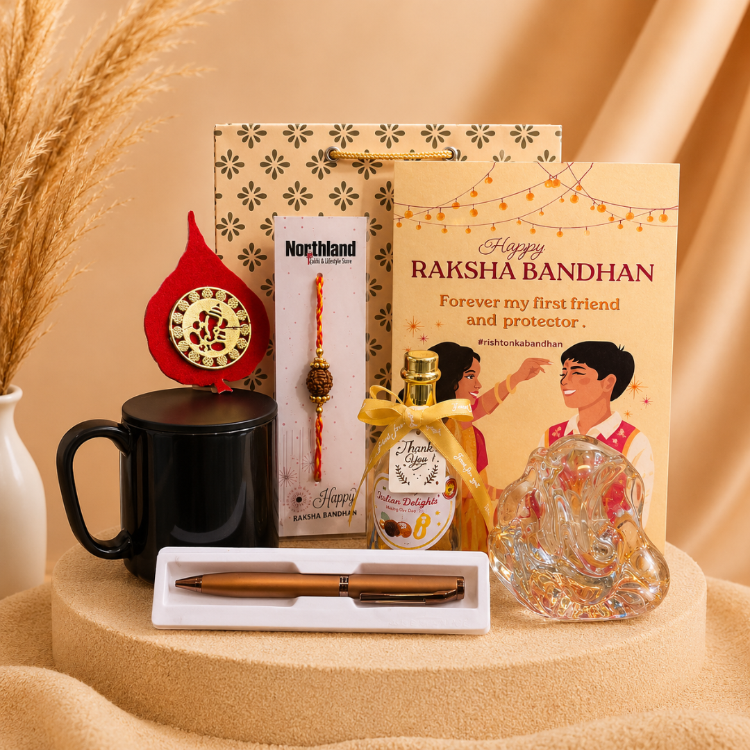 Rudraksh Rakhi with Greeting Card Gift Combo for Brother
