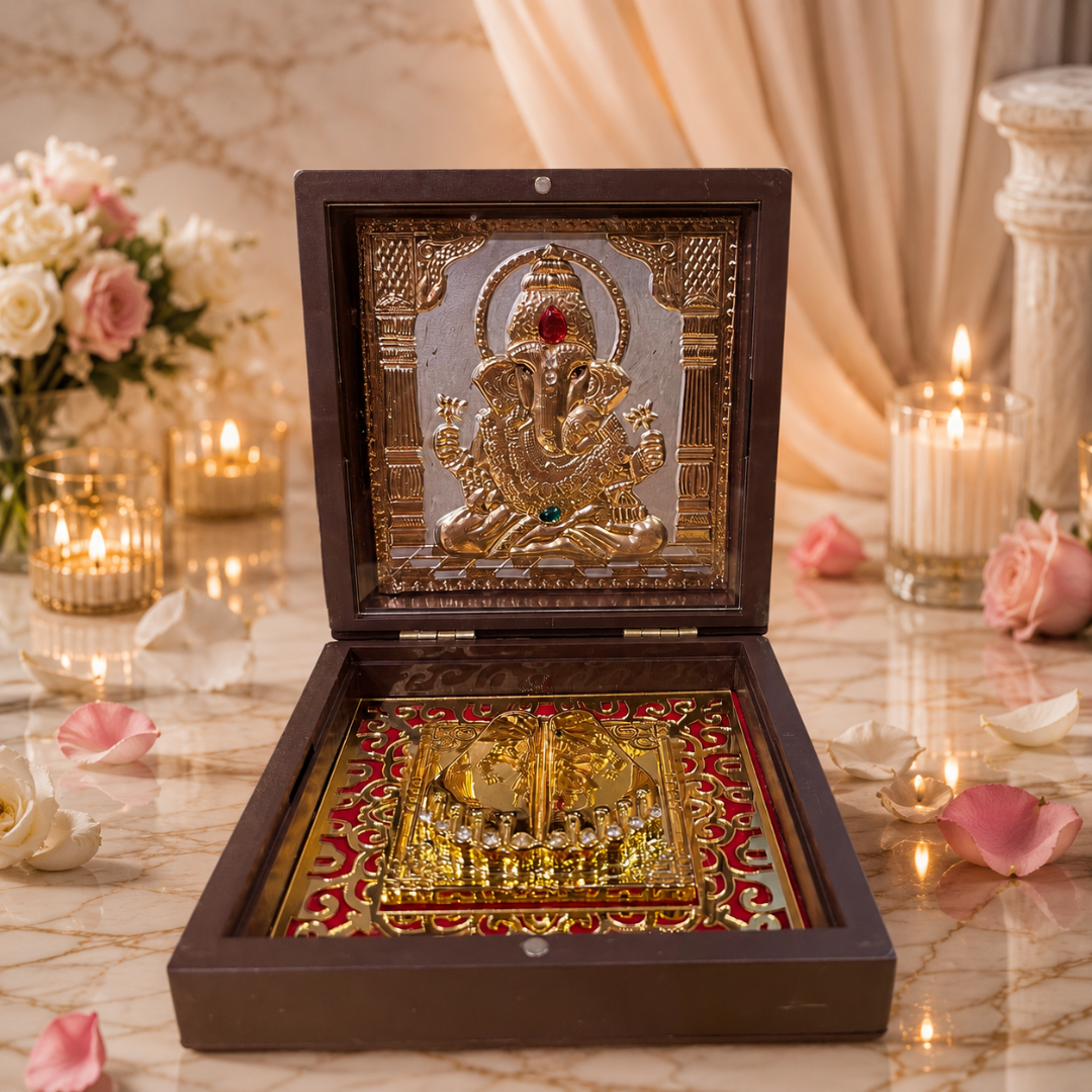 24KT Gold Plated Lord Ganesha Idol with Charan Paduka