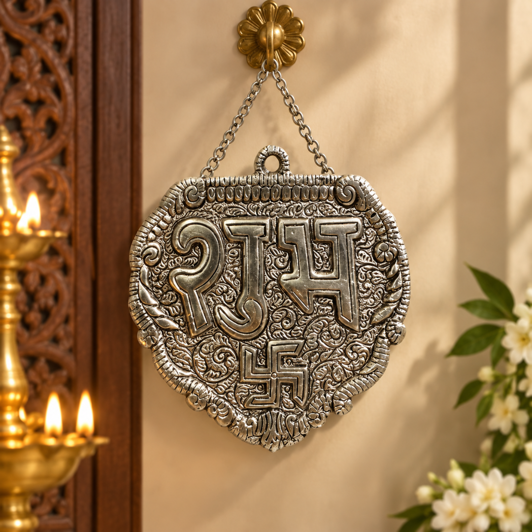 999 Silver Plated Shubh Labh Hanging Set in Premium Velvet Gift Box