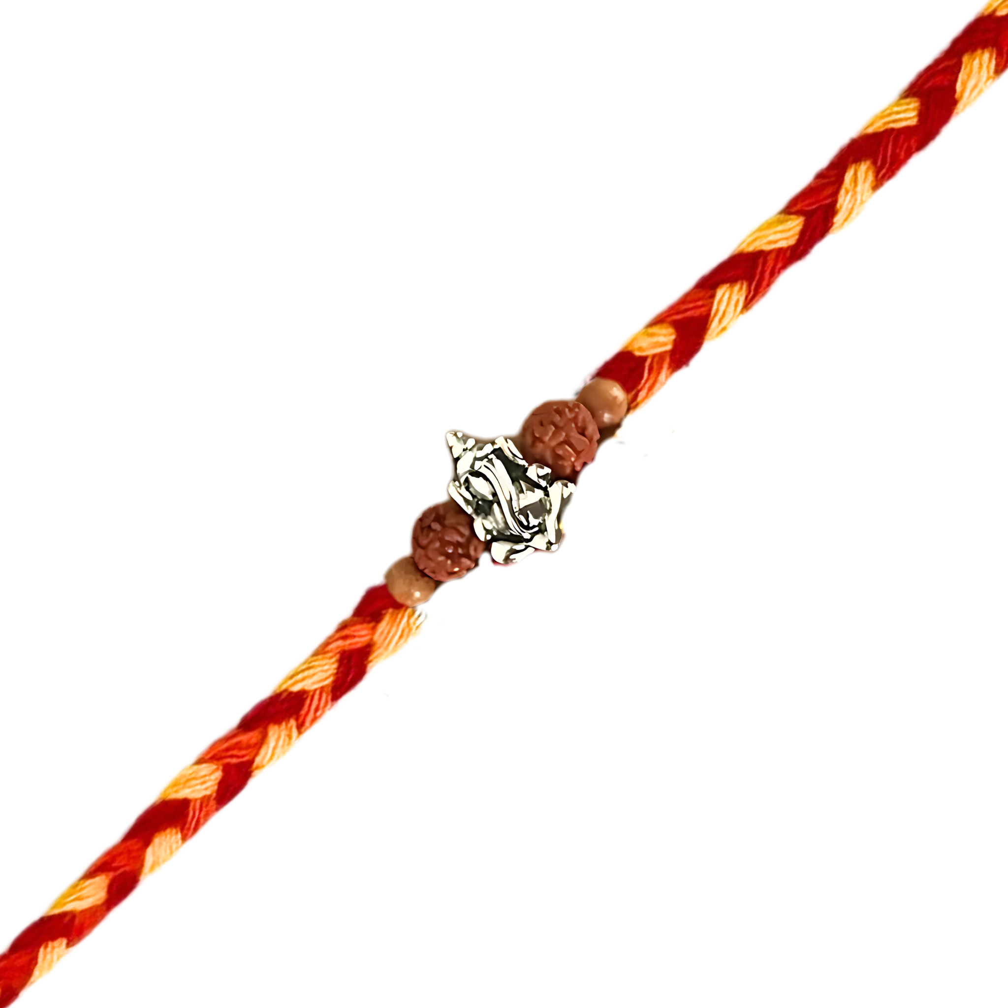 Ganesha Rudraksh Silver Rakhi for Brother with Roli Chawal and Greeting Card For Brother